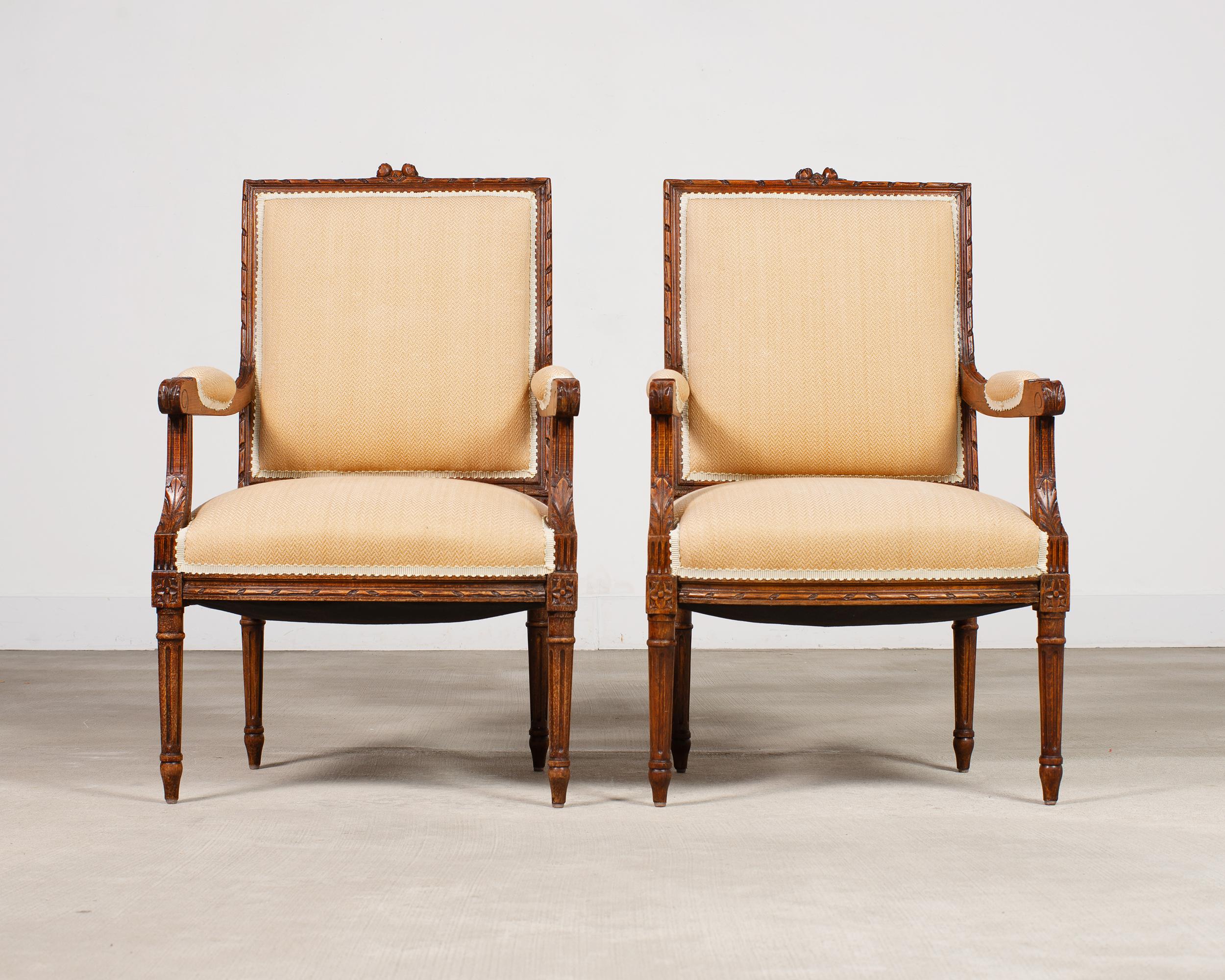 Pair of French Louis XVI Carved Walnut Fauteuil Armchairs For Sale at ...