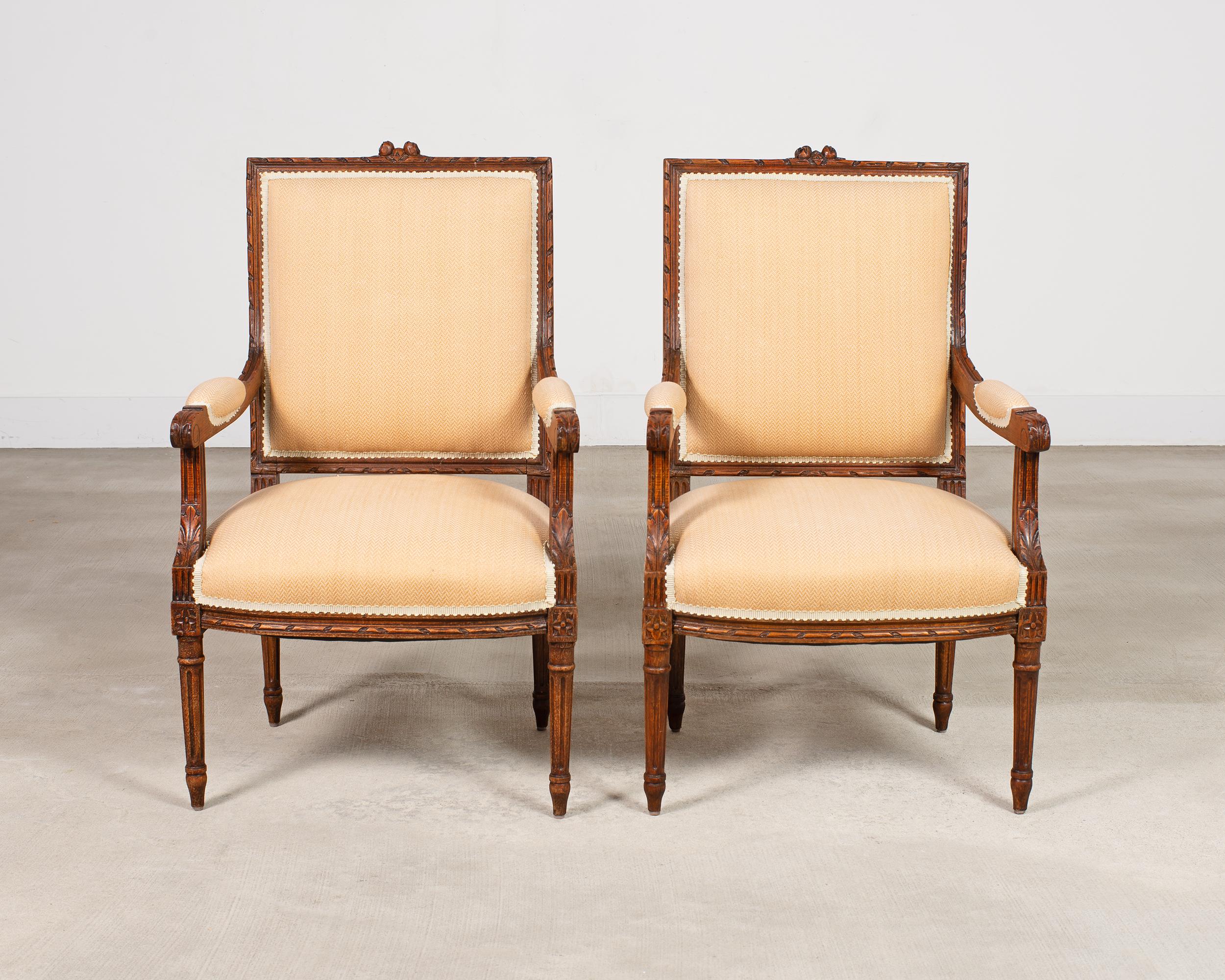 Pair of French Louis XVI Carved Walnut Fauteuil Armchairs For Sale at ...