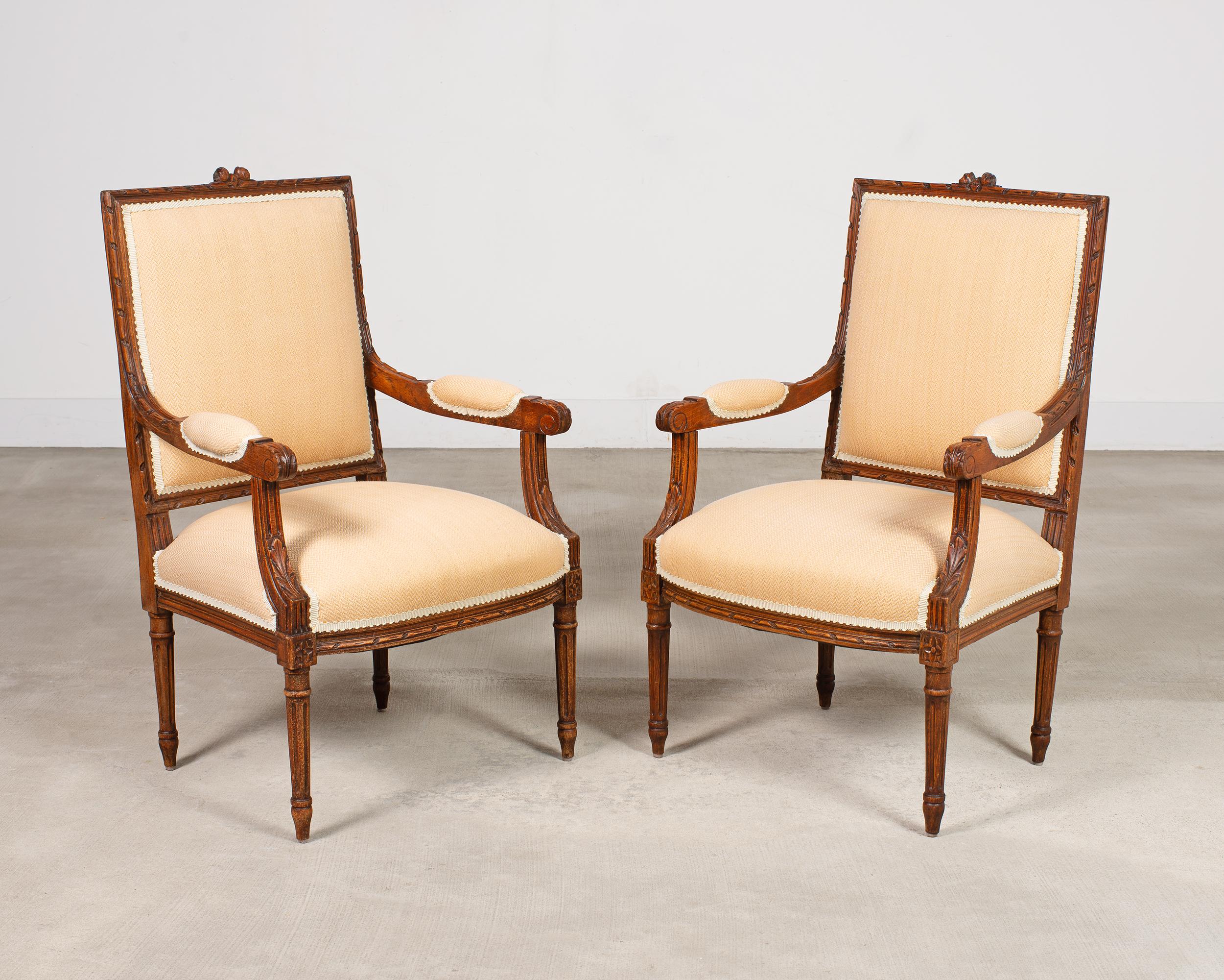 Pair of French Louis XVI Carved Walnut Fauteuil Armchairs For Sale at ...