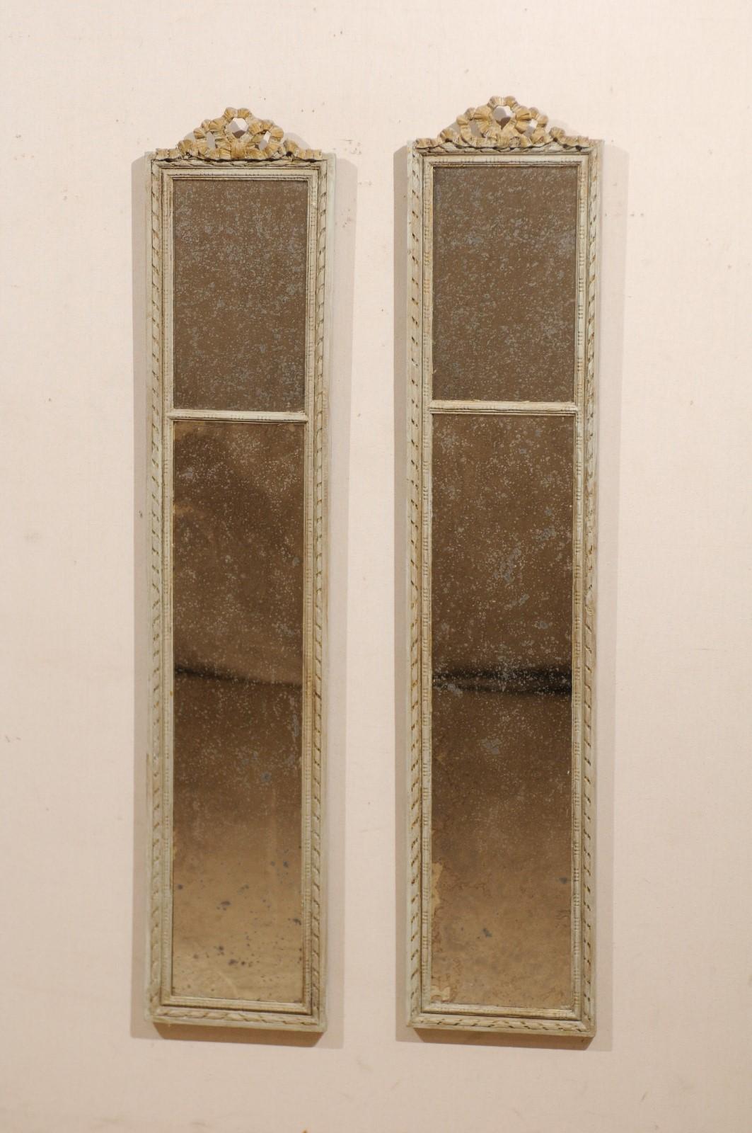 Pair of French Louis XVI Carved Wood Wall Panel Mirrors from Mid-20th Century In Good Condition In Atlanta, GA