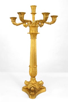 Pair of French Louis XVI Bronze Dore Column Candelabras