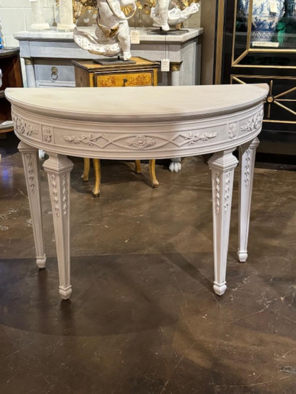 Neoclassical Pair of French Louis XVI Design Neo-Classical Demi-Lune Consoles For Sale