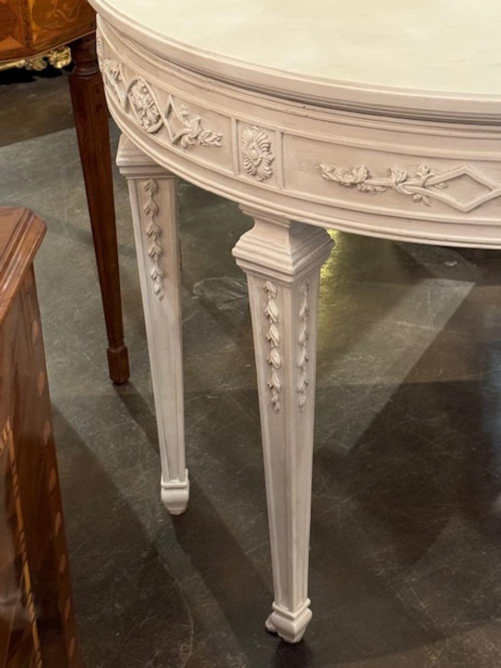 20th Century Pair of French Louis XVI Design Neo-Classical Demi-Lune Consoles For Sale
