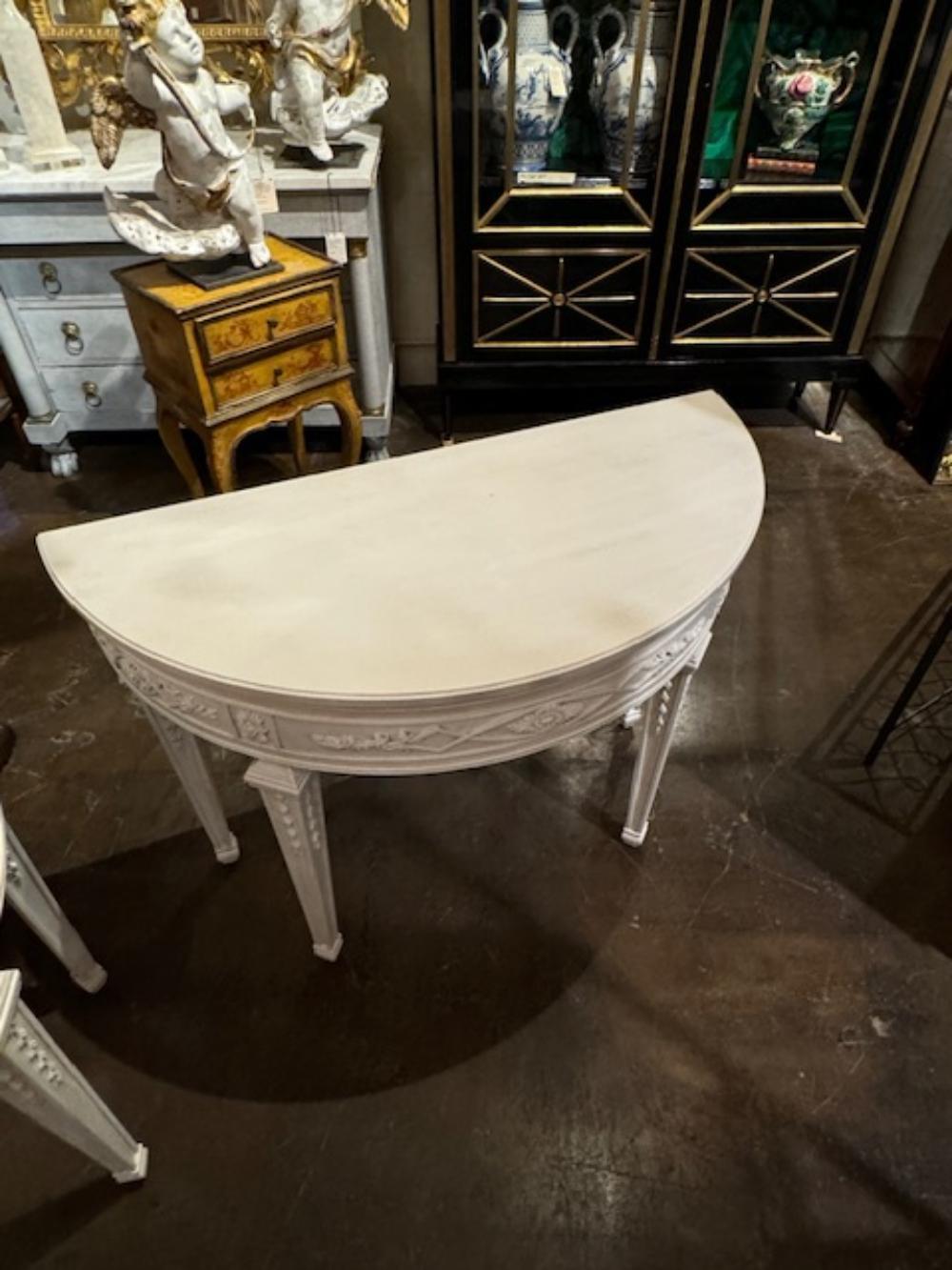 Pair of French Louis XVI Design Neo-Classical Demi-Lune Consoles For Sale 2