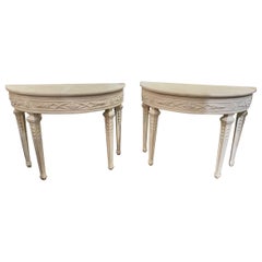 Pair of French Louis XVI Design Neo-Classical Demi-Lune Consoles