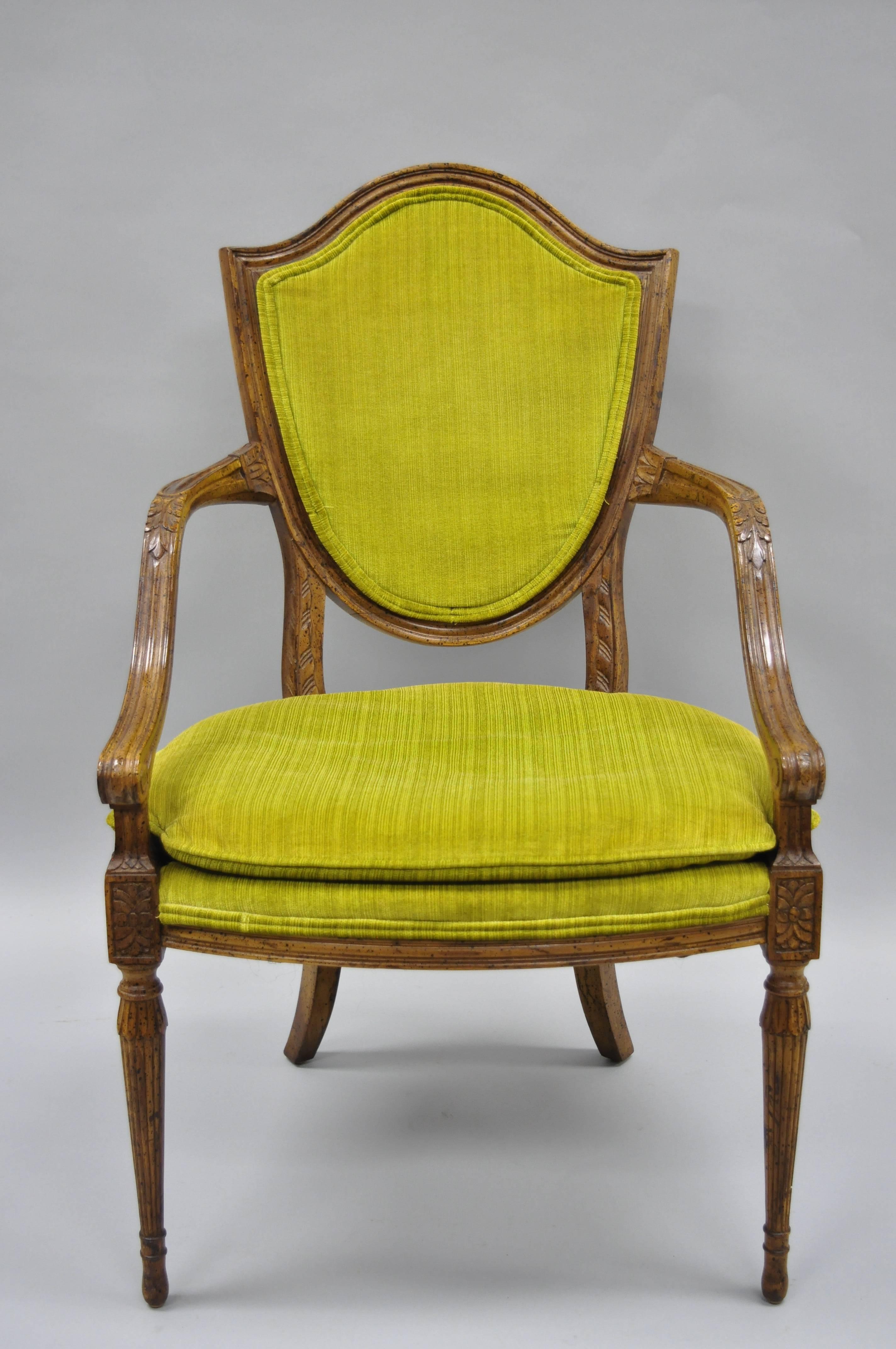 Pair of French Louis XVI Directoire Style Armchairs Fauteuil with Shield Back 5