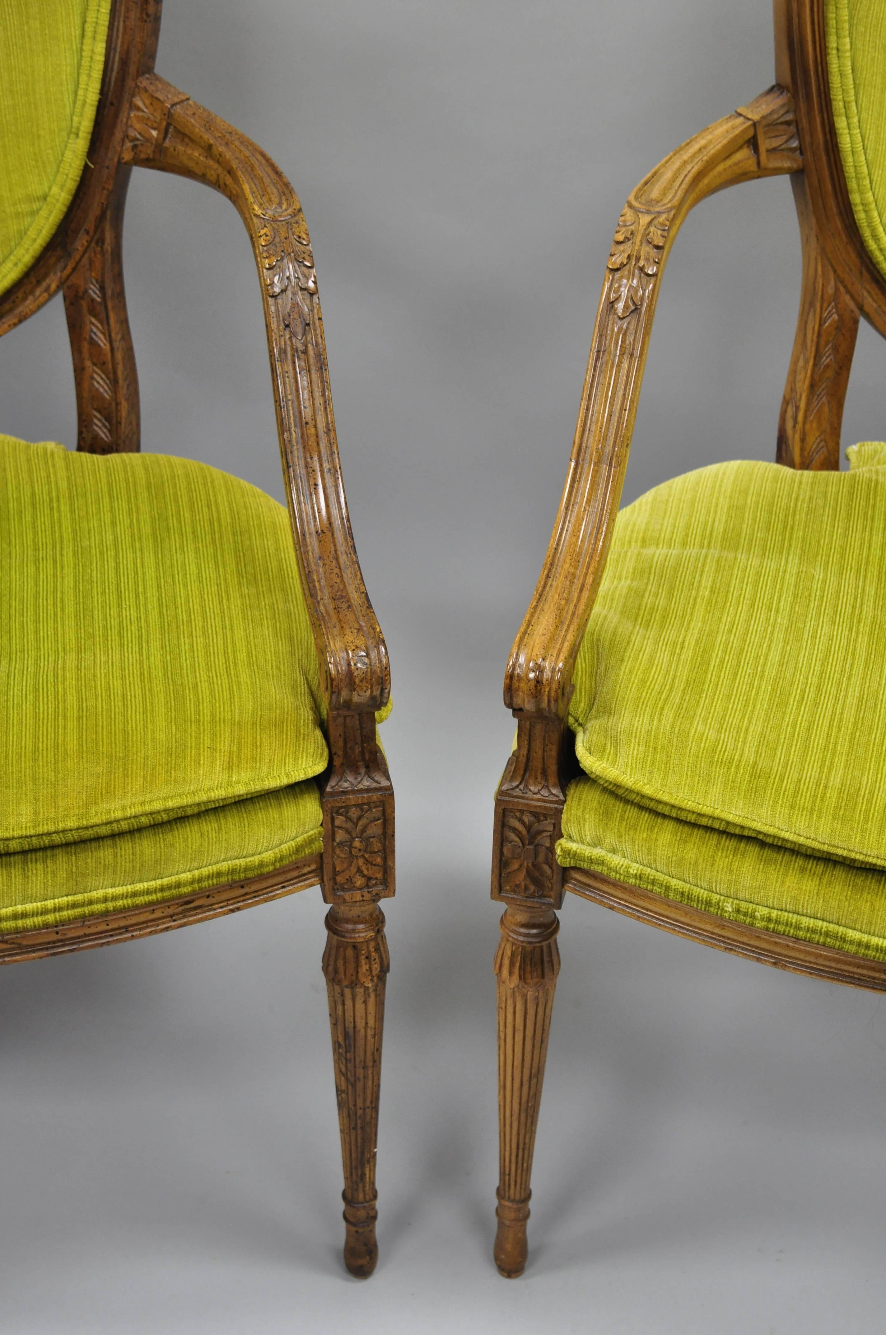 Pair of French Louis XVI Directoire Style Armchairs Fauteuil with Shield Back In Good Condition In Philadelphia, PA
