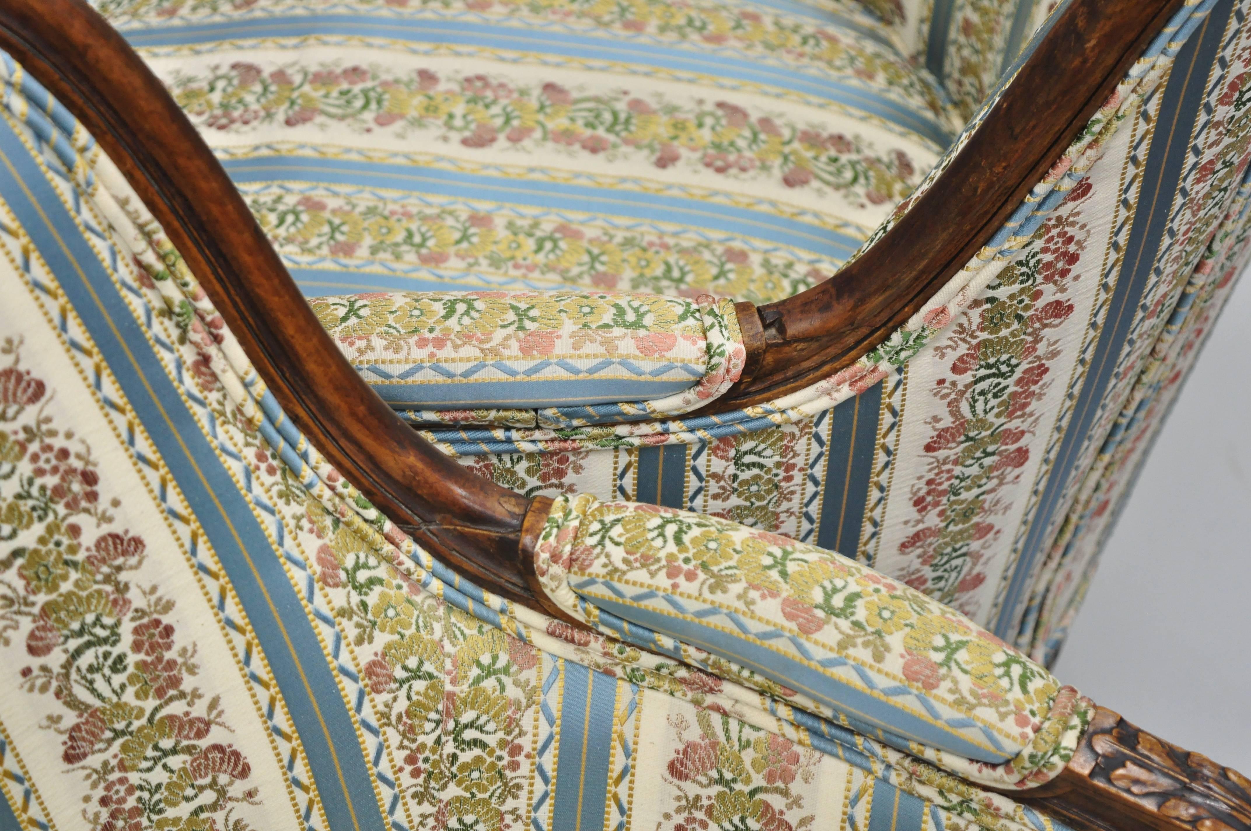 Pair French Louis XVI Directoire Maison Jansen Style Walnut Bergere Arm Chairs 5