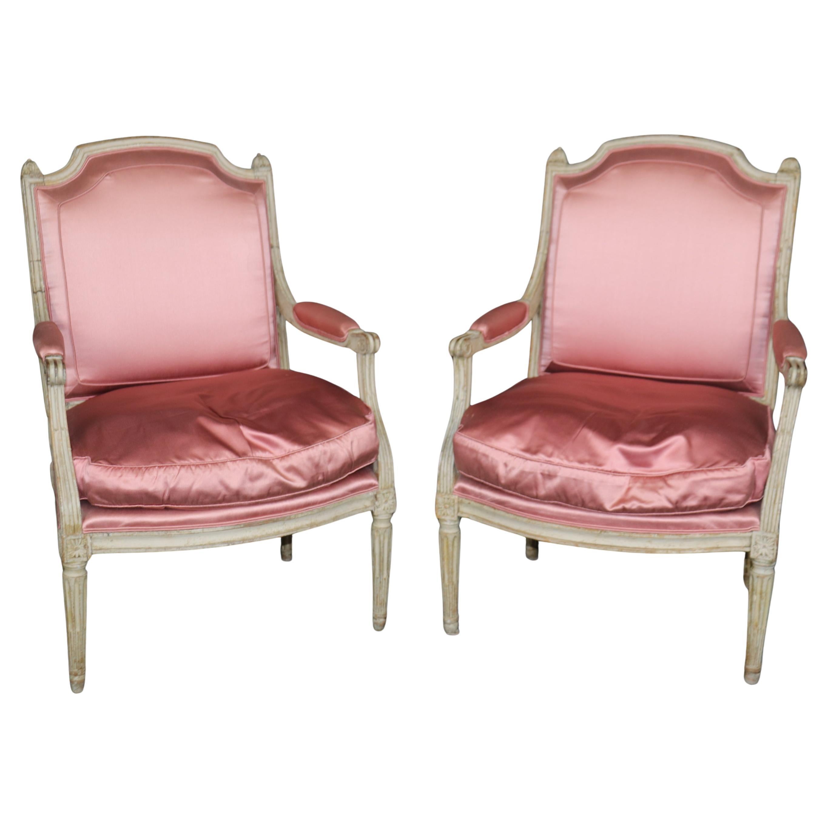 Pair of French Louis XVI Distressed Painted 18th Century Period Armchairs