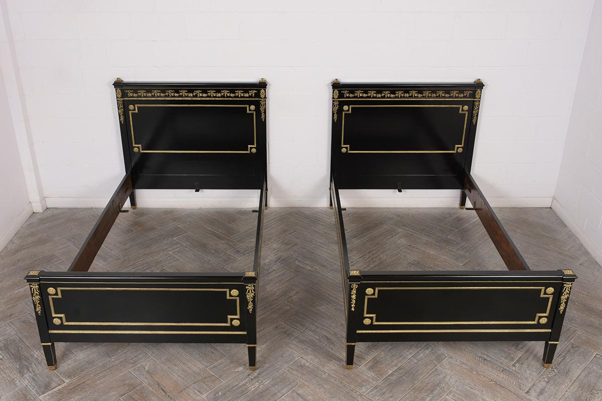 Pair of French Louis XVI Ebonized Twin-Size Bed Frames In Good Condition In Los Angeles, CA