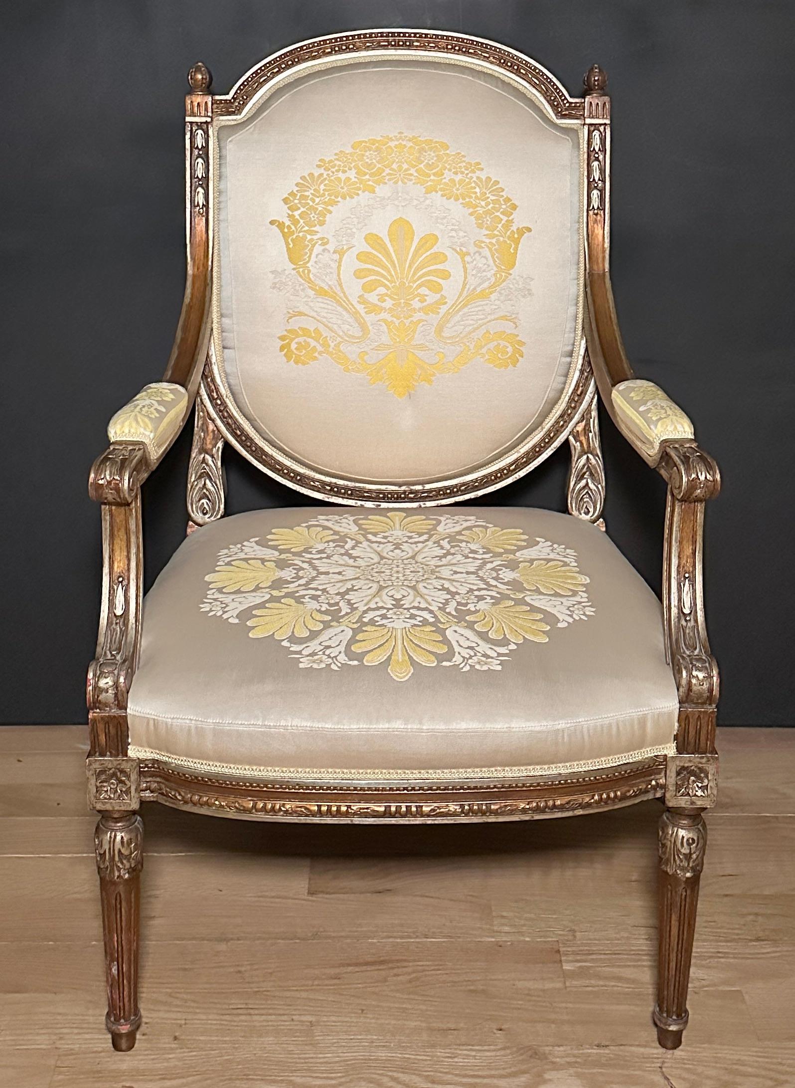 Hand-Carved Pair Of French Louis XVI Fauteuils For Sale