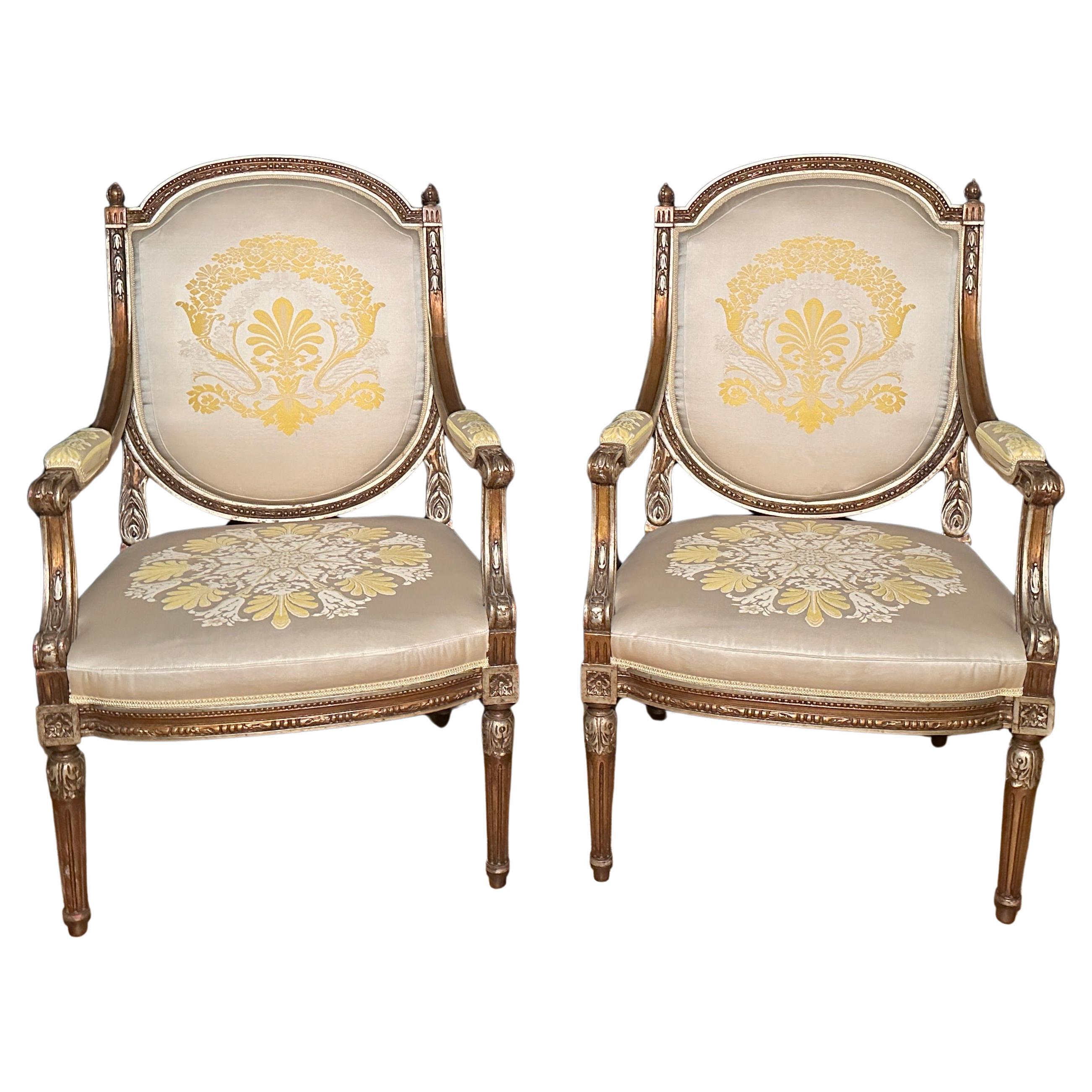 Coppia di fauteuil francesi Luigi XVI