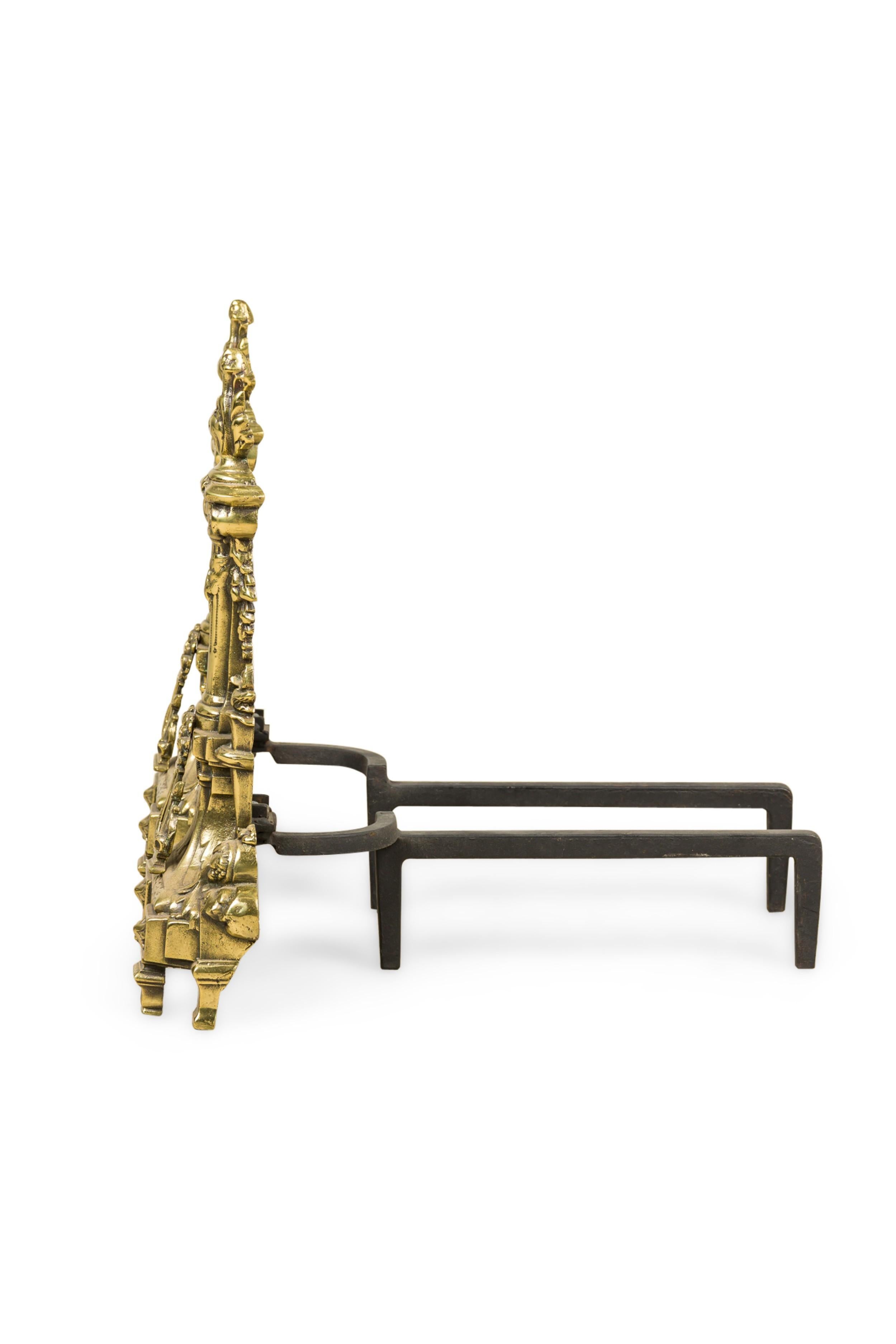 Pair of French Louis XVI Flame Lyre Andirons In Good Condition For Sale In Queens, NY