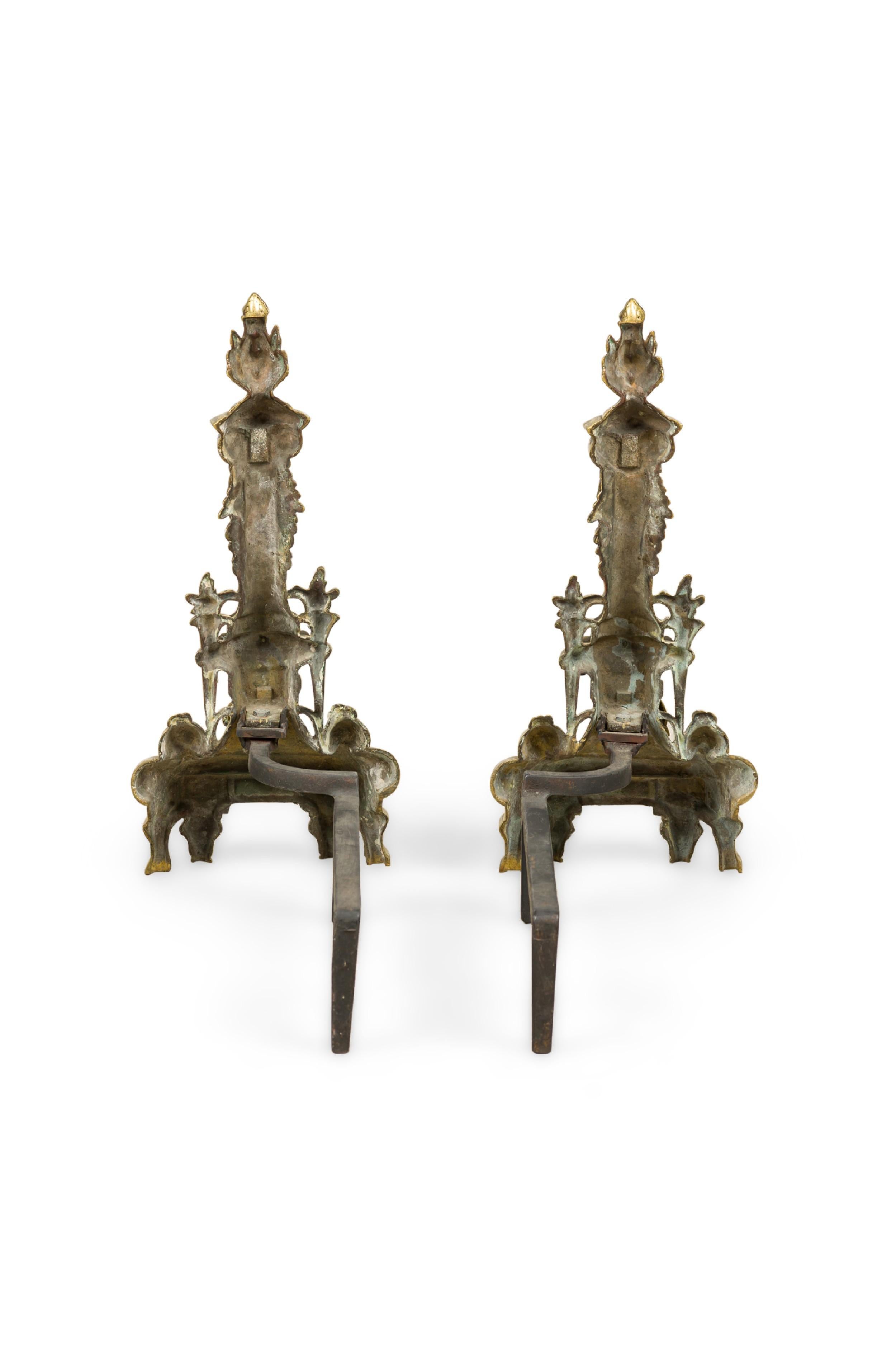18th Century and Earlier Pair of French Louis XVI Flame Lyre Andirons For Sale