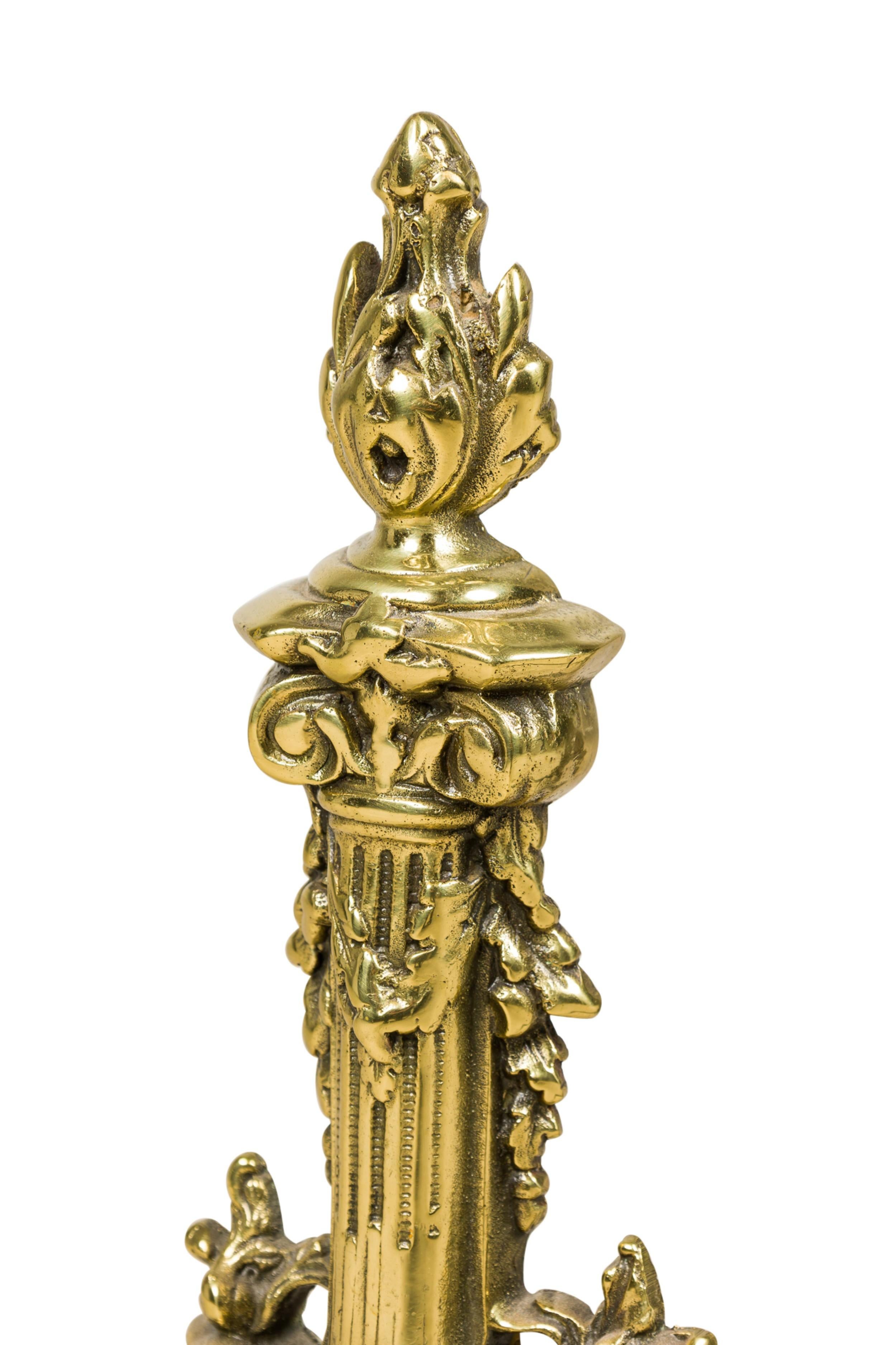 Pair of French Louis XVI Flame Lyre Andirons For Sale 1