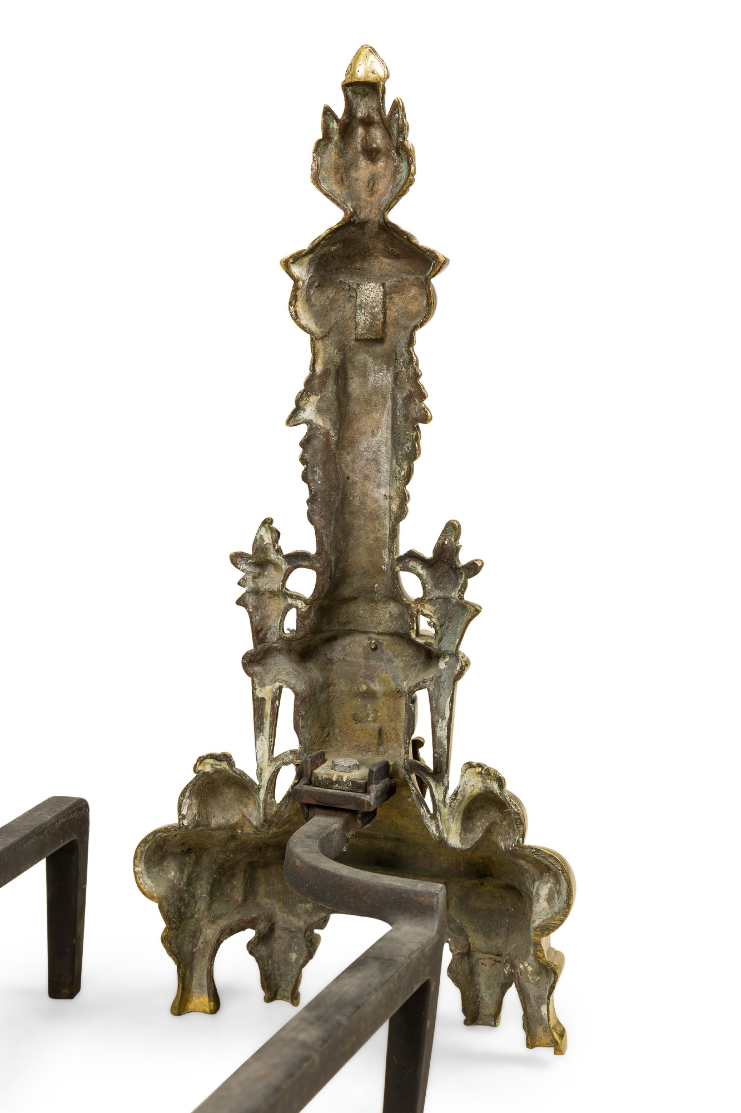 Pair of French Louis XVI Flame Lyre Andirons For Sale 3