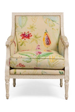 Paar französische gepolsterte Bergere-Sessel im Louis-XVI-Stil mit Blumenmuster