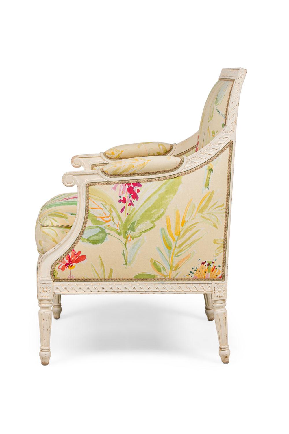 Pair of French Louis XVI Floral Upholstered Bergere Armchairs For Sale ...