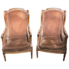 Pair of French Louis XVI Fruitwood Bergeres