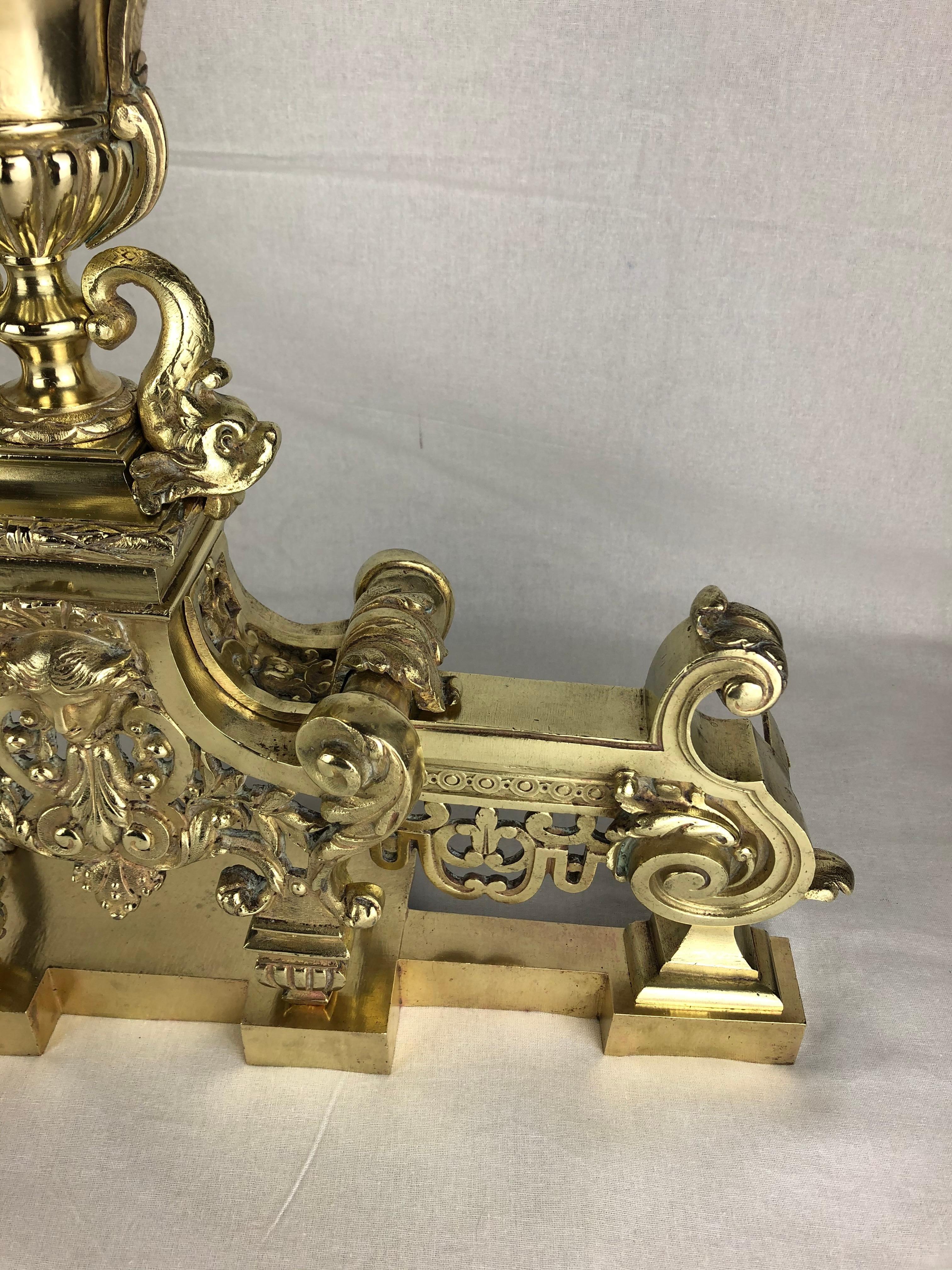 18th Century French Louis XVI Gilded Bronze Fireplace Chenets or Urn Andirons For Sale 6