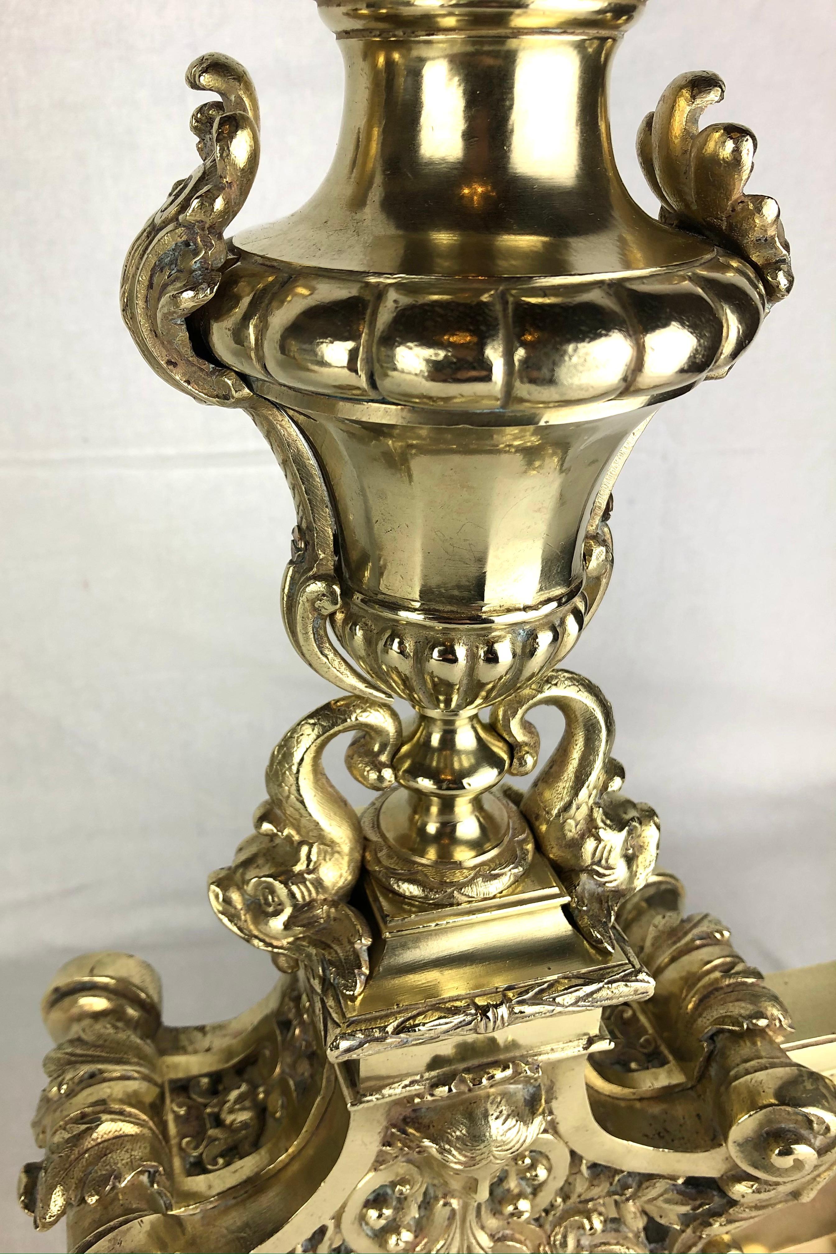 18th Century French Louis XVI Gilded Bronze Fireplace Chenets or Urn Andirons For Sale 8
