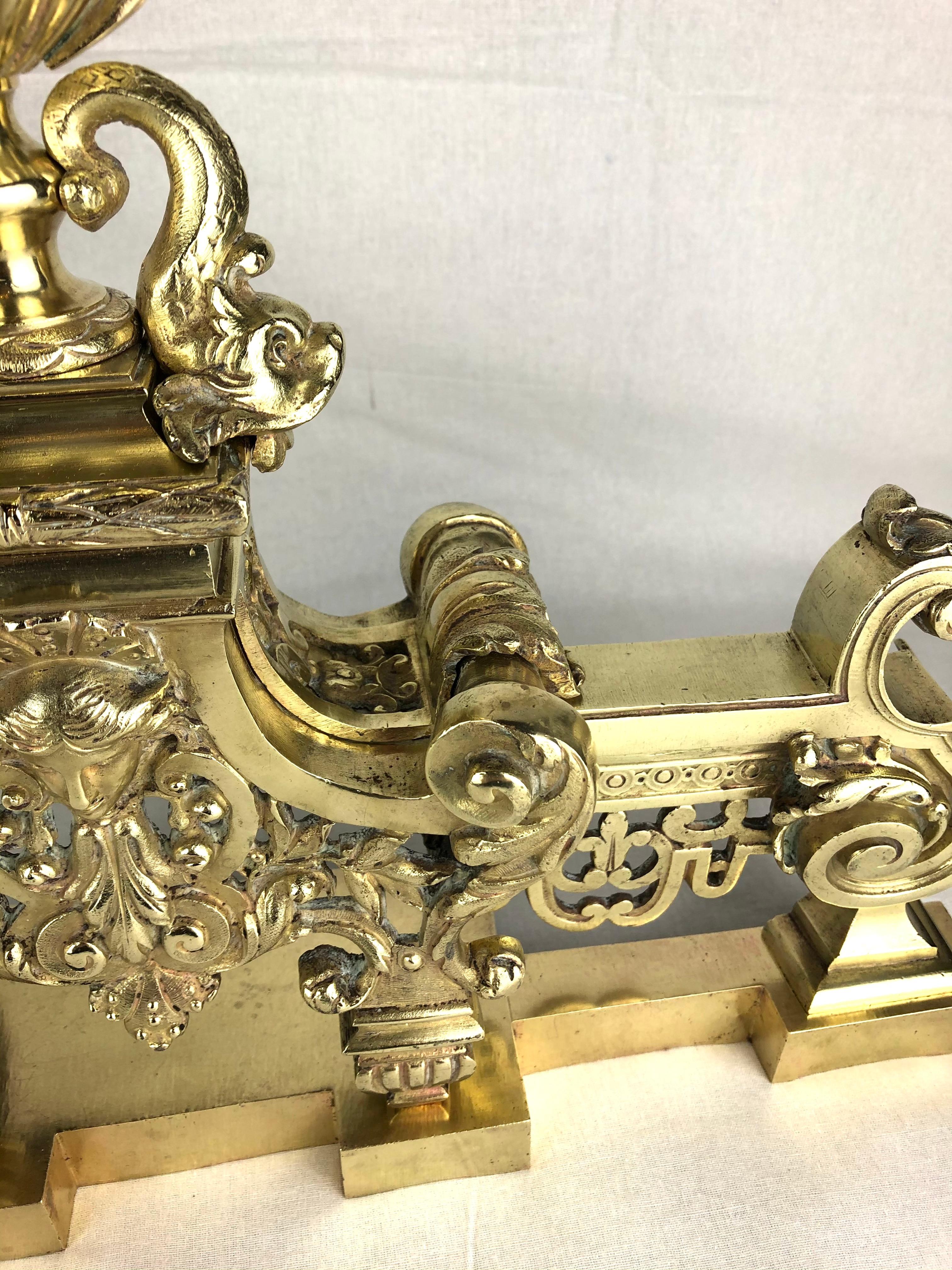 18th Century French Louis XVI Gilded Bronze Fireplace Chenets or Urn Andirons For Sale 9
