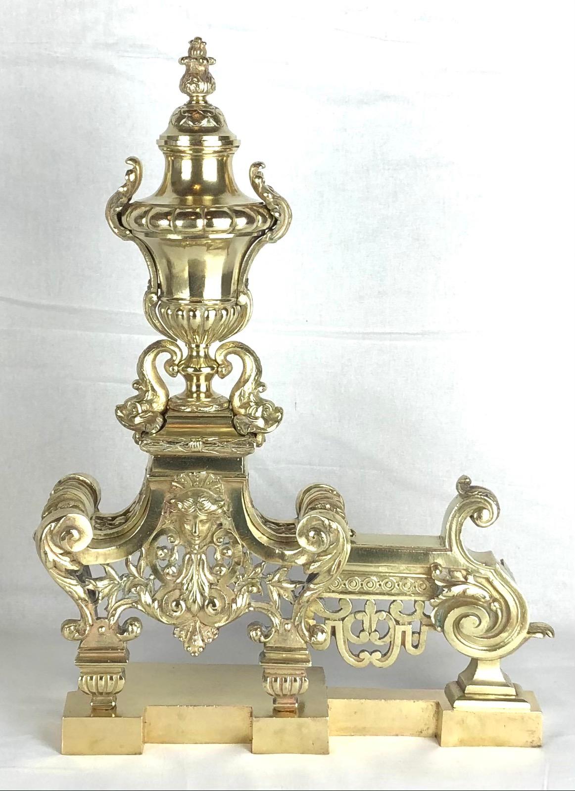 18th Century French Louis XVI Gilded Bronze Fireplace Chenets or Urn Andirons For Sale 11
