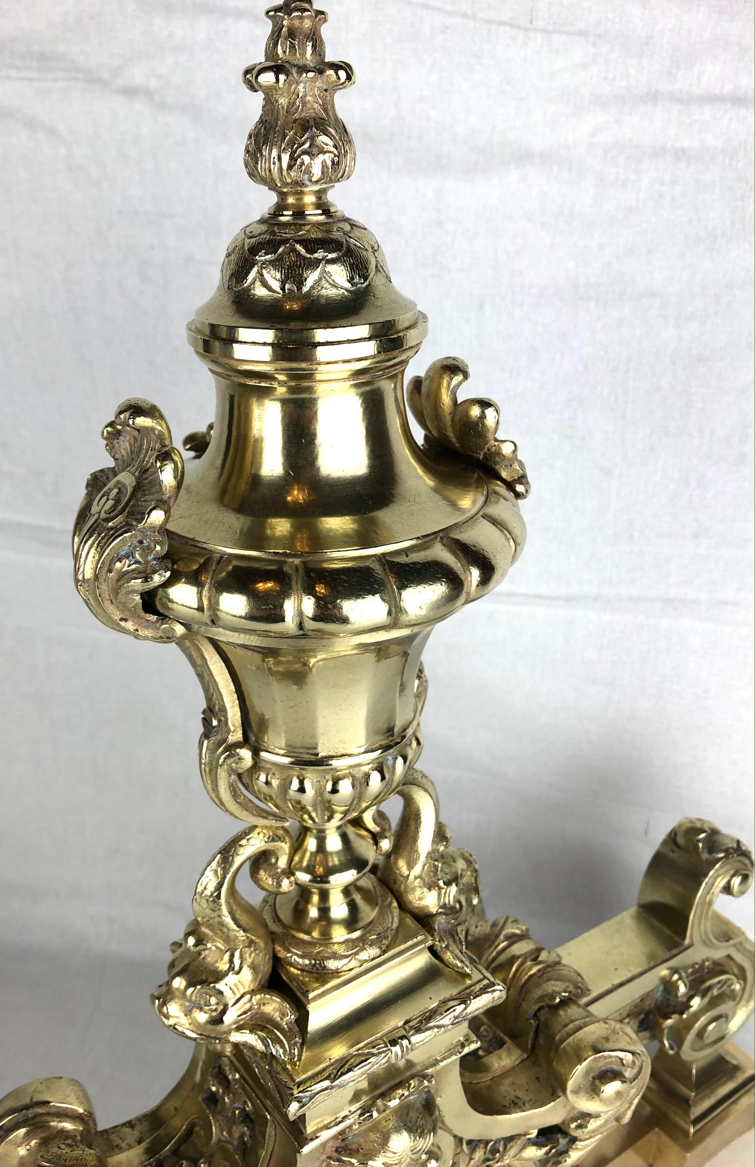 18th Century French Louis XVI Gilded Bronze Fireplace Chenets or Urn Andirons For Sale 12