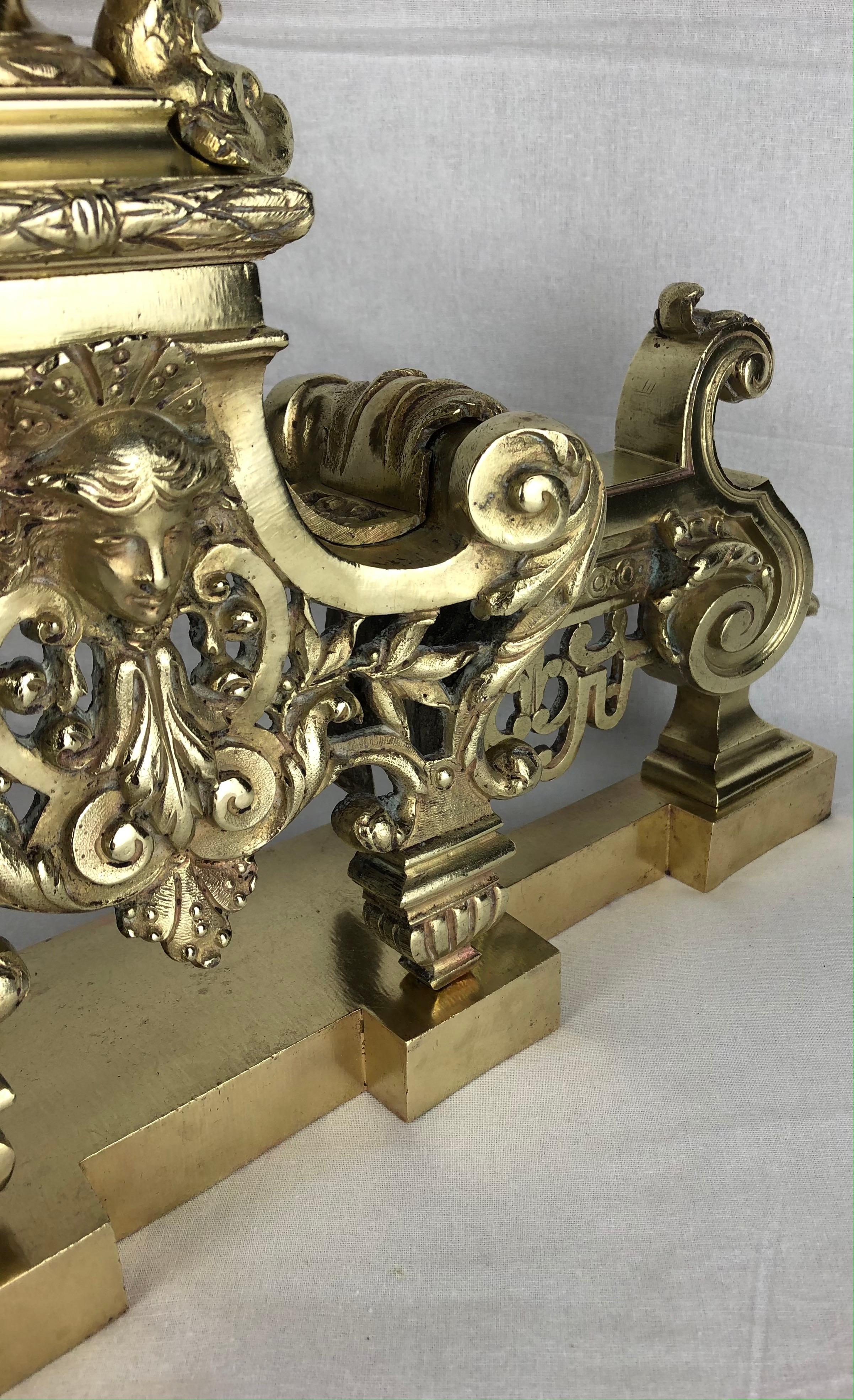 18th Century French Louis XVI Gilded Bronze Fireplace Chenets or Urn Andirons For Sale 13