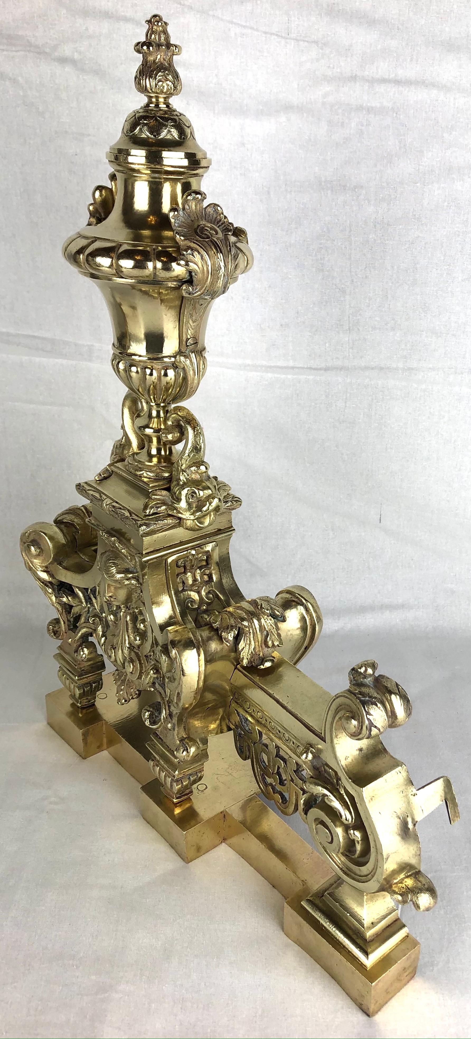 18th Century French Louis XVI Gilded Bronze Fireplace Chenets or Urn Andirons For Sale 15
