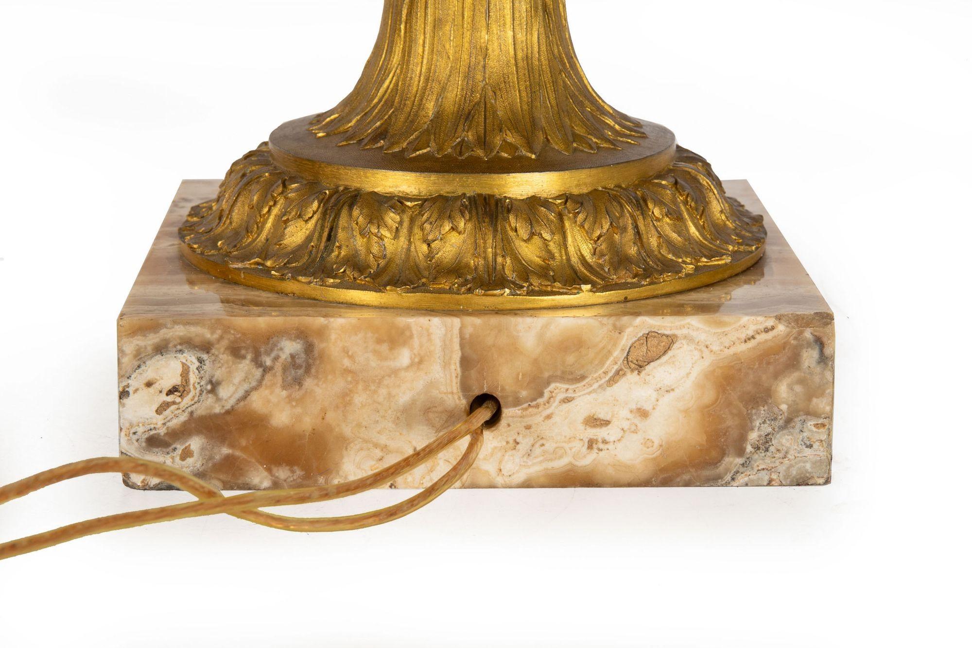 Pair of French Louis XVI Gilt Bronze Lamps with Snake Handles circa 1870 For Sale 14