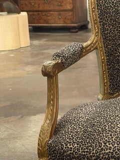Pair of French Louis XVI Giltwood Armchairs with Leopard Upholstery