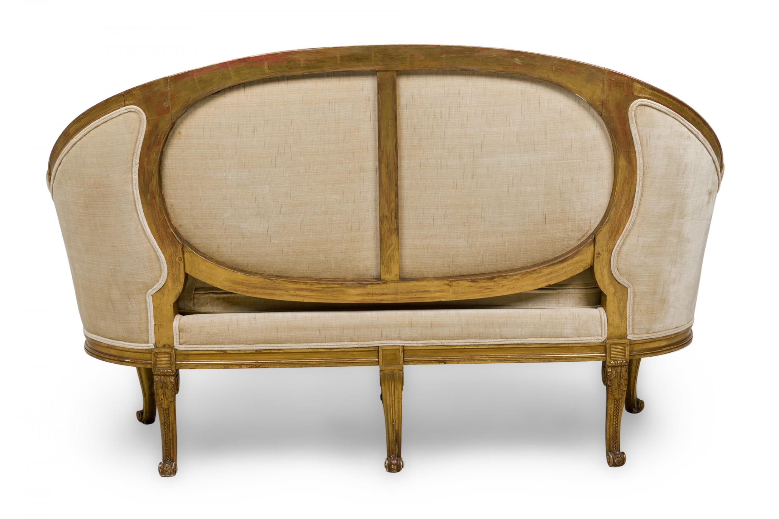 Pair of French Louis XVI Giltwood Beige Upholstered Canapes / Settees For Sale 3