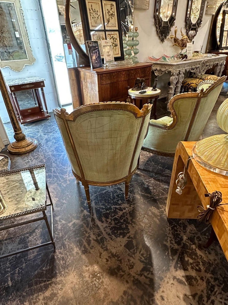 Pair of French Louis XVI Giltwood Bergeres For Sale at 1stDibs
