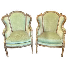 Pair of French Louis XVI Giltwood Bergeres