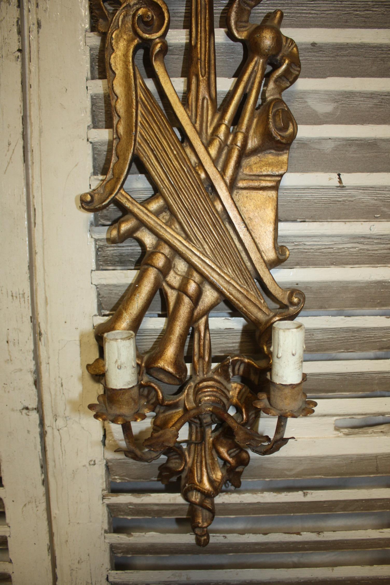 Pair of French Louis XVI Giltwood Sconces For Sale 2