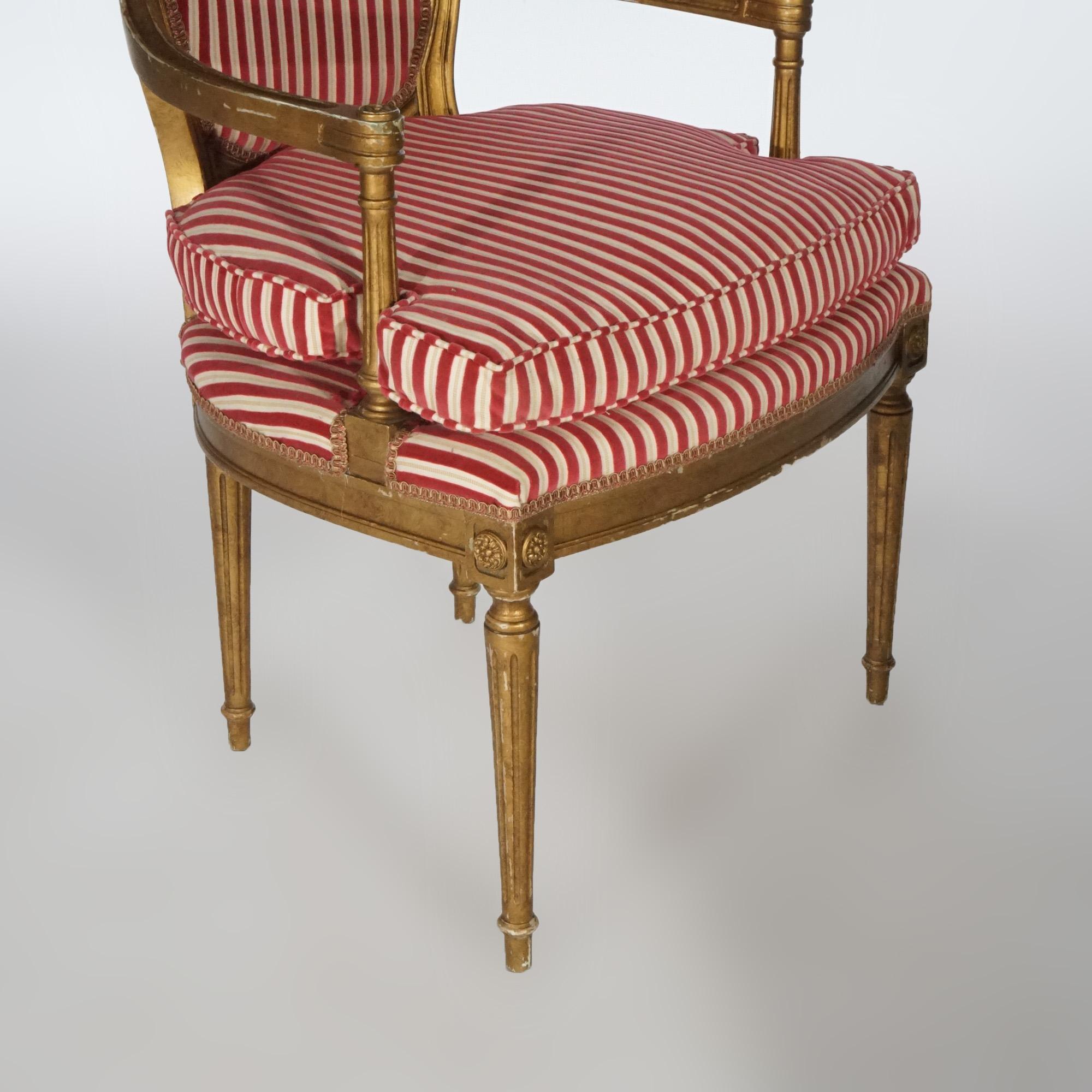 Pair of French Louis XVI Giltwood Upholstered Armchairs 20th Century For Sale 6