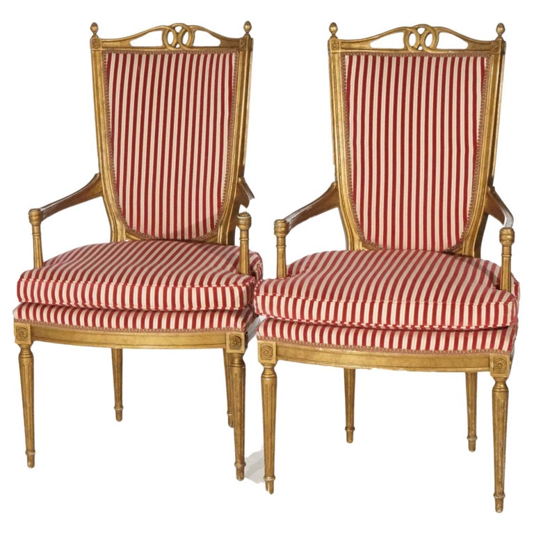 Pair of French Louis XVI Giltwood Upholstered Armchairs 20th Century ...