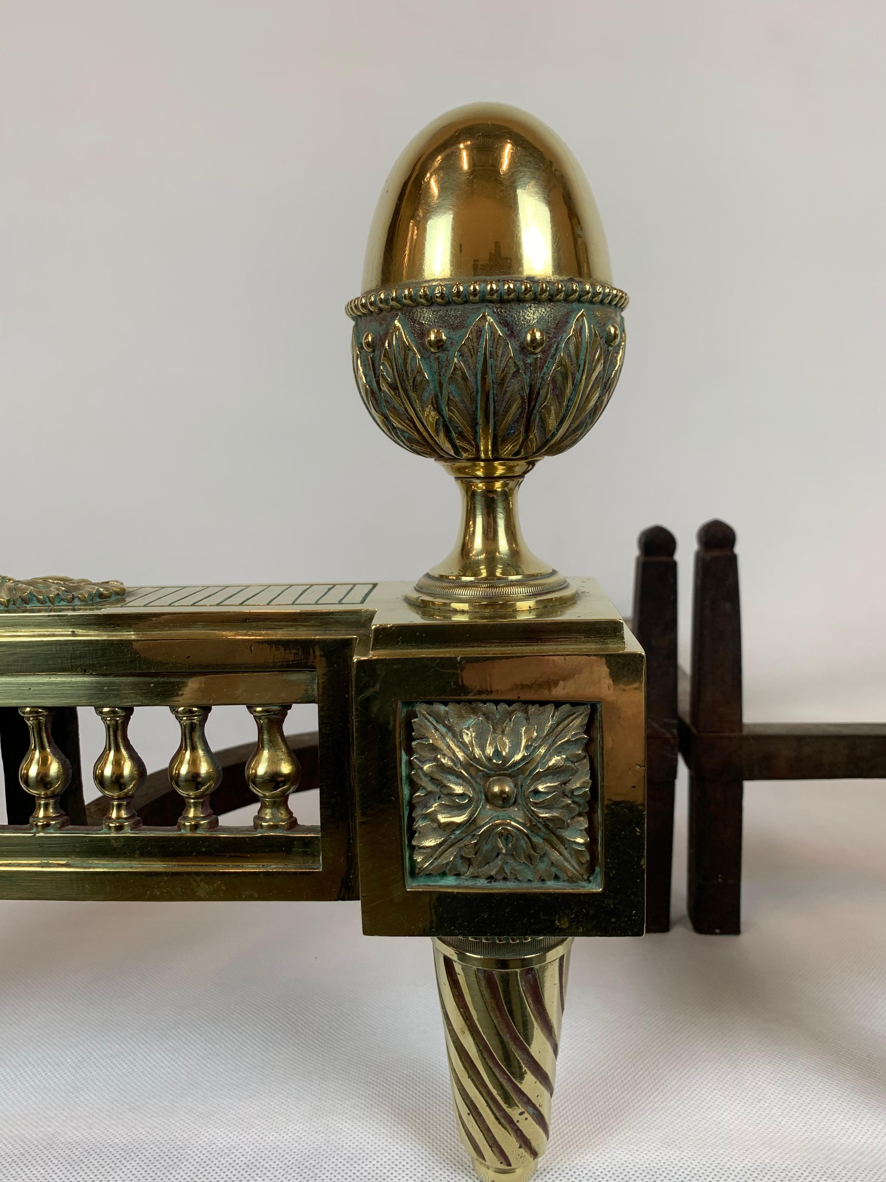 Golden Bronze Andirons, Louis XVI Style, France, 19th c. For Sale 5