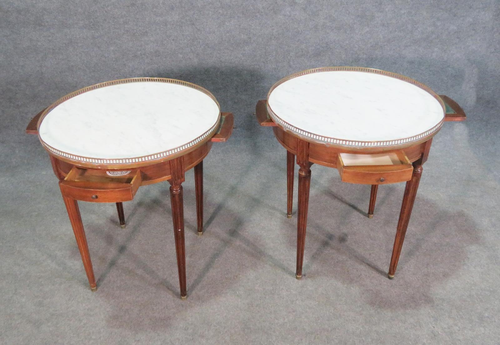 Pair of French Louis XVI Mahogany Gueridons End Tables with Brass Gallery For Sale 6
