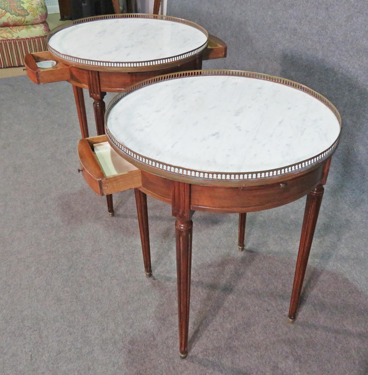 Pair of French Louis XVI Mahogany Gueridons End Tables with Brass Gallery For Sale 2