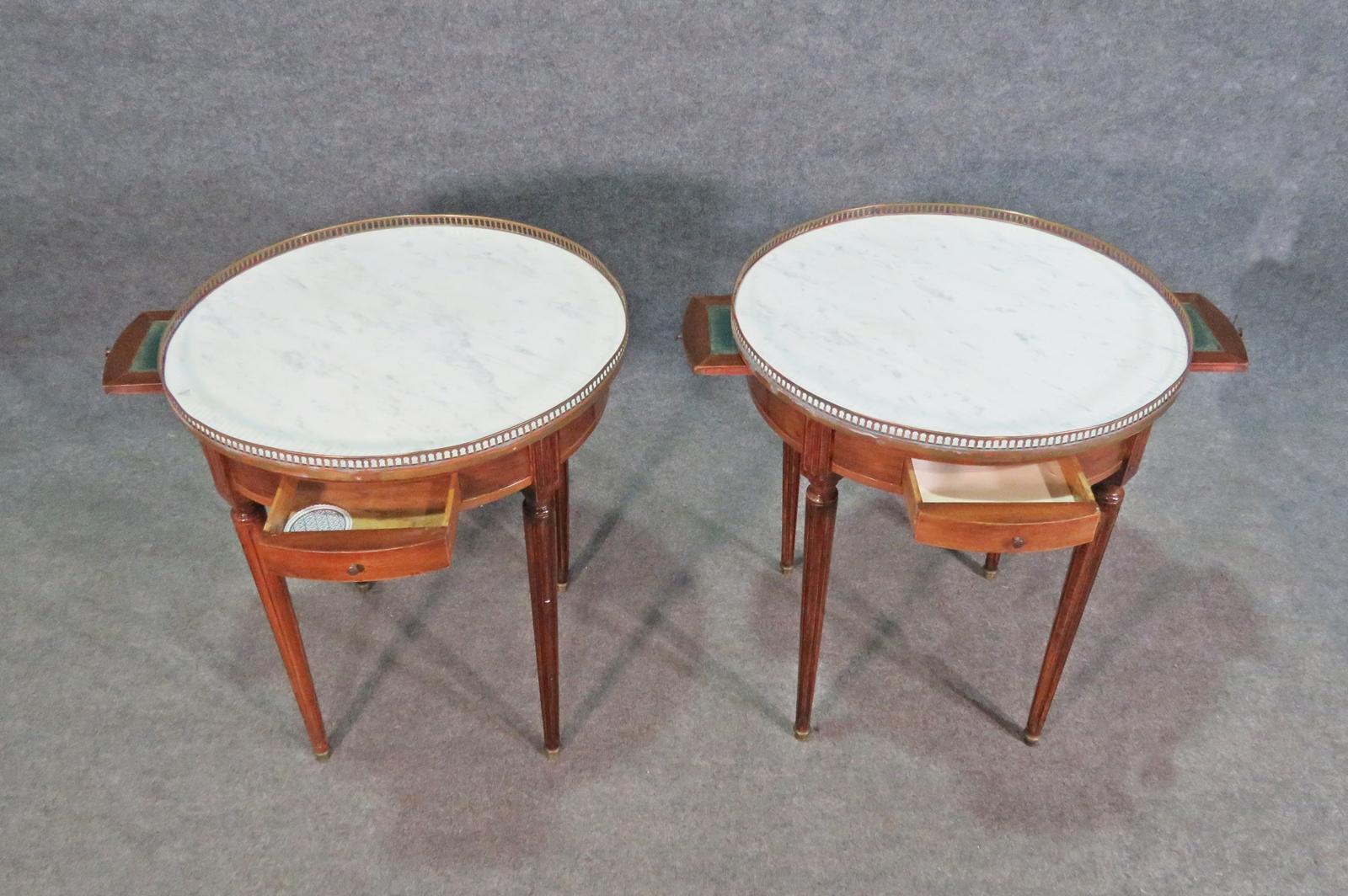 Pair of French Louis XVI Mahogany Gueridons End Tables with Brass Gallery For Sale 3