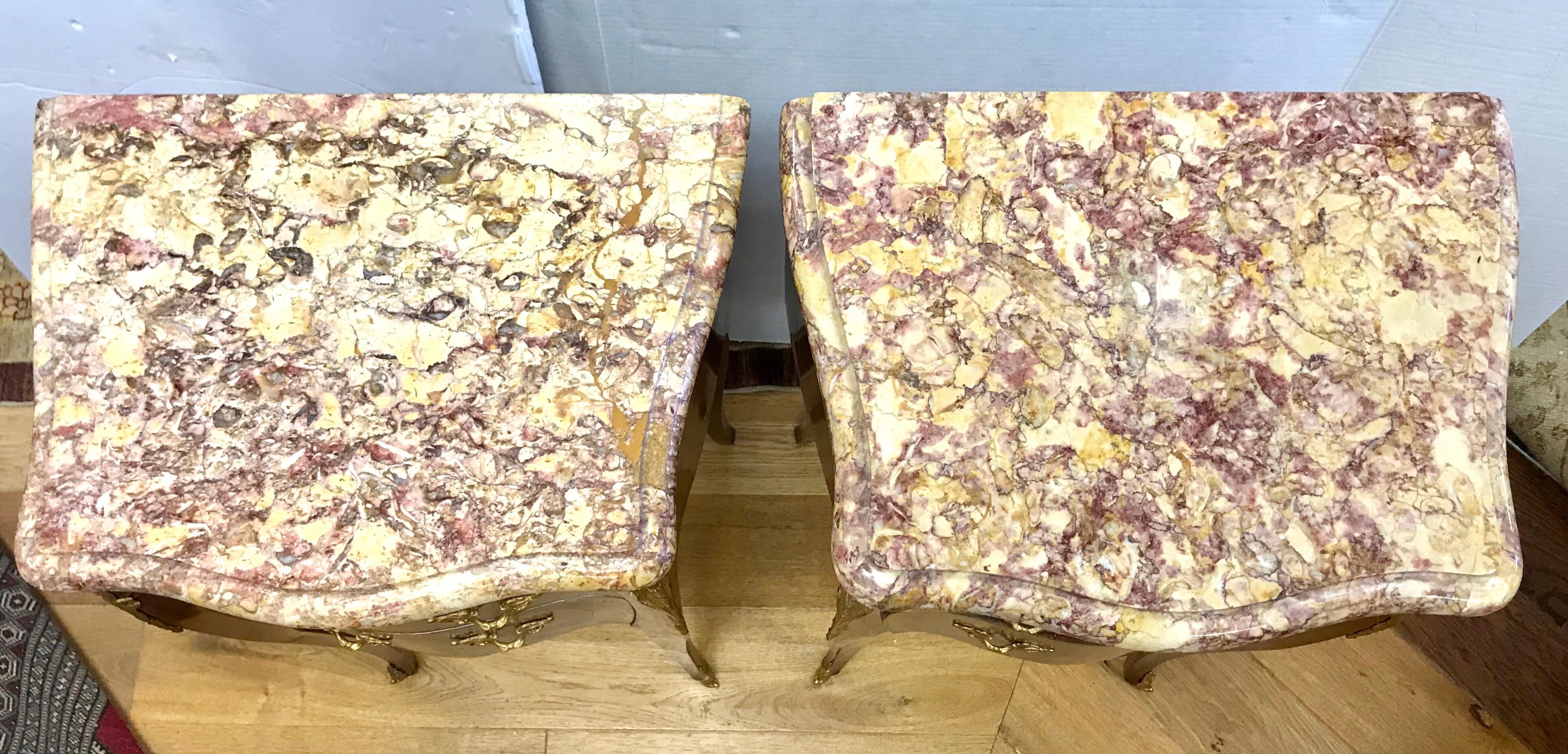 Pair of French Louis XVI Marble-Top Bronze-Mounted Bedside Tables or Nightstands 2
