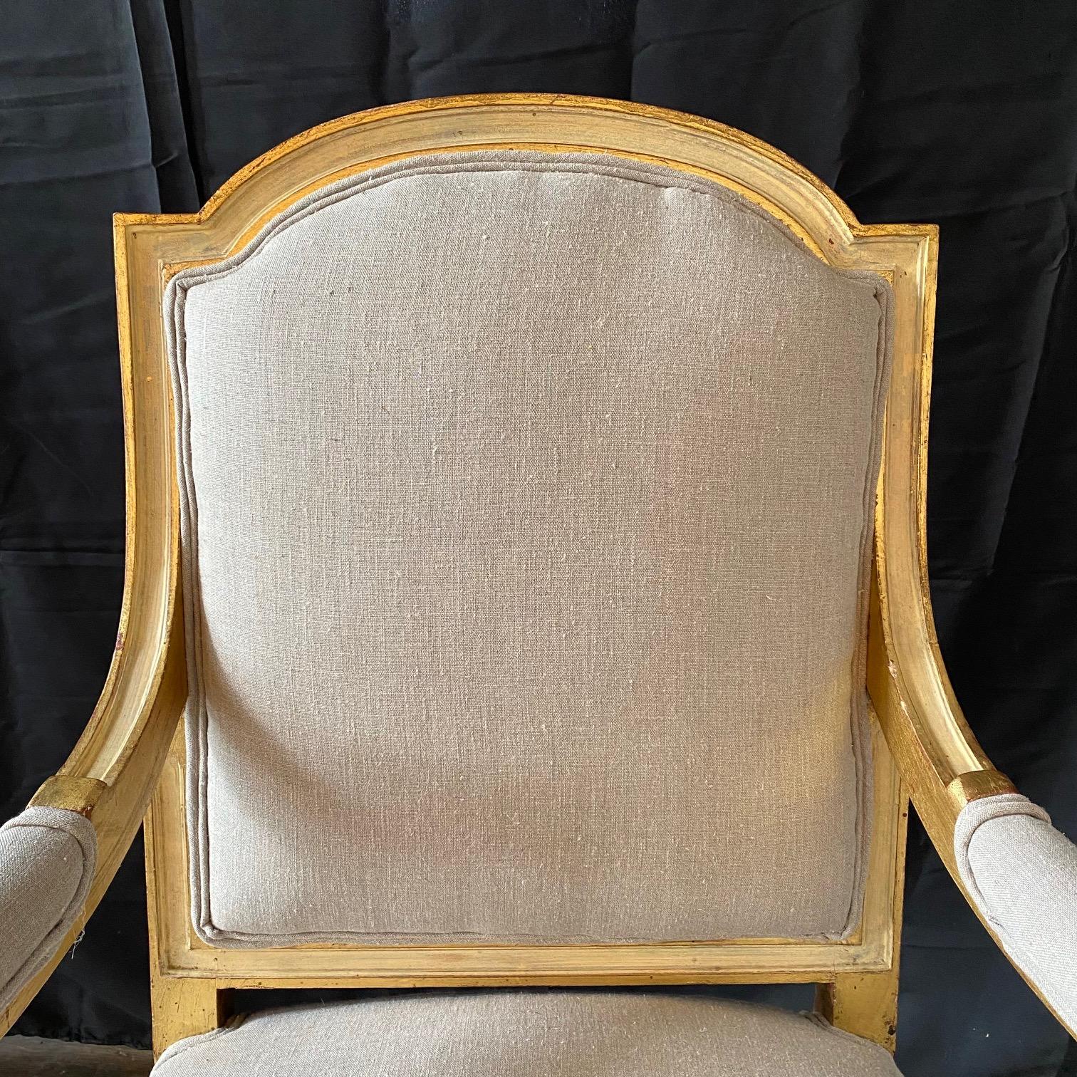 Pair of French Louis XVI Neoclassical Gold Gilt Painted Armchairs For Sale 6