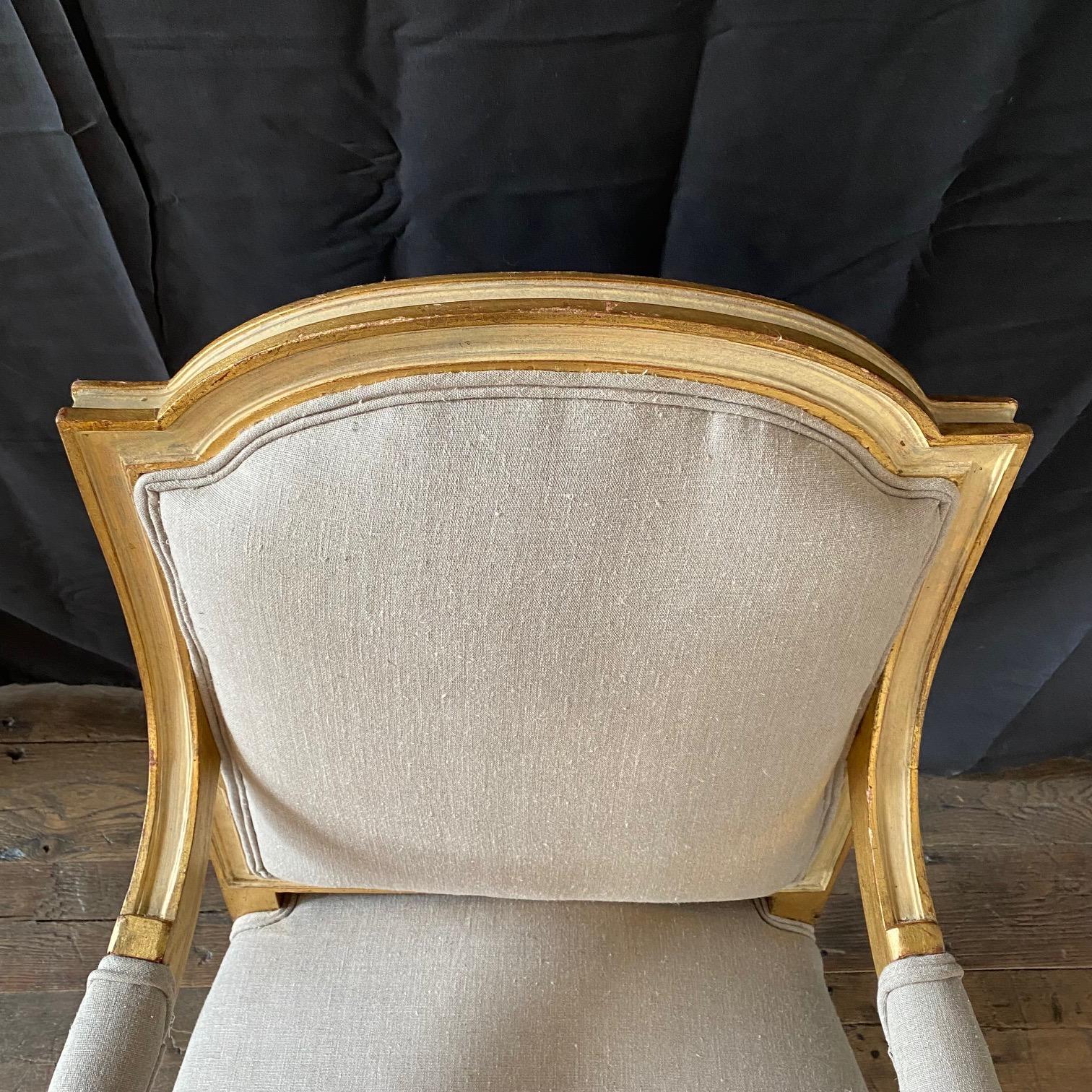 Pair of French Louis XVI Neoclassical Gold Gilt Painted Armchairs For Sale 3