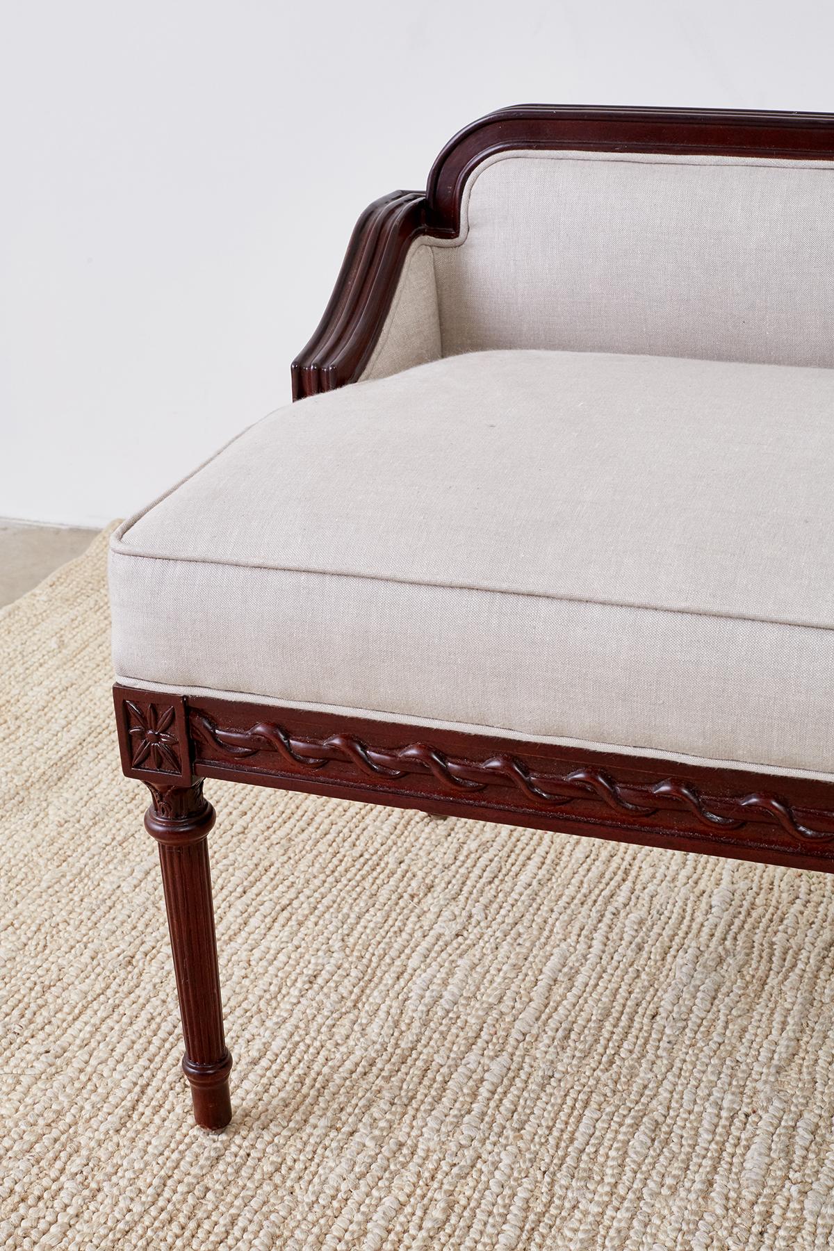 Linen Pair of Neoclassical Style Bench Settees