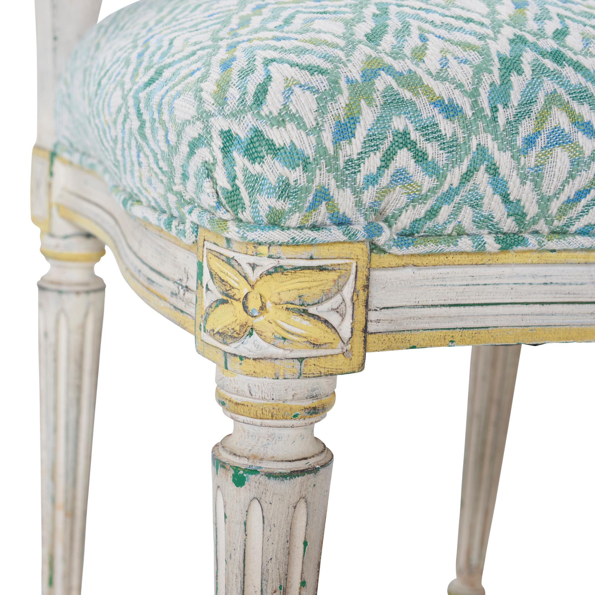 Pair of French Louis XVI Newly Upholstered Painted Side Chairs In Good Condition In New York, NY