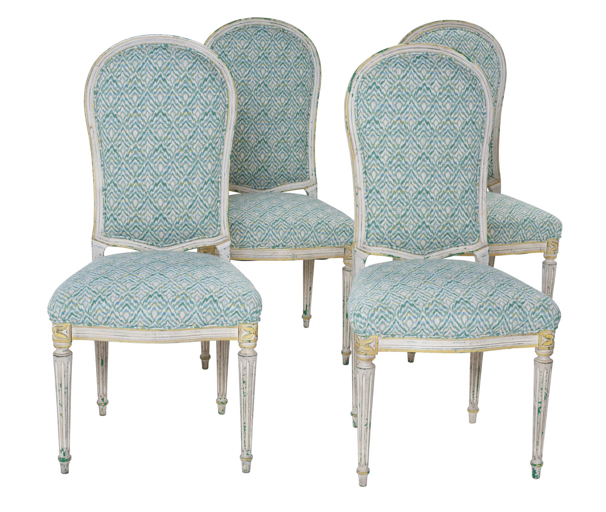 Pair of French Louis XVI Newly Upholstered Painted Side Chairs 2