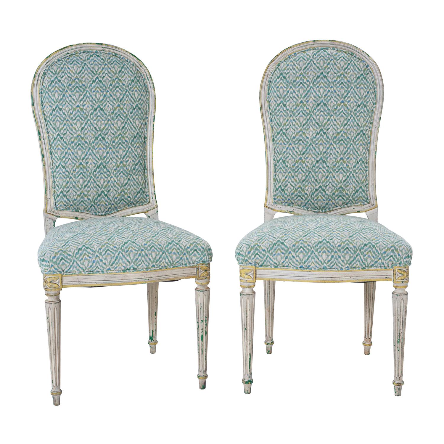 Pair of French Louis XVI Newly Upholstered Painted Side Chairs