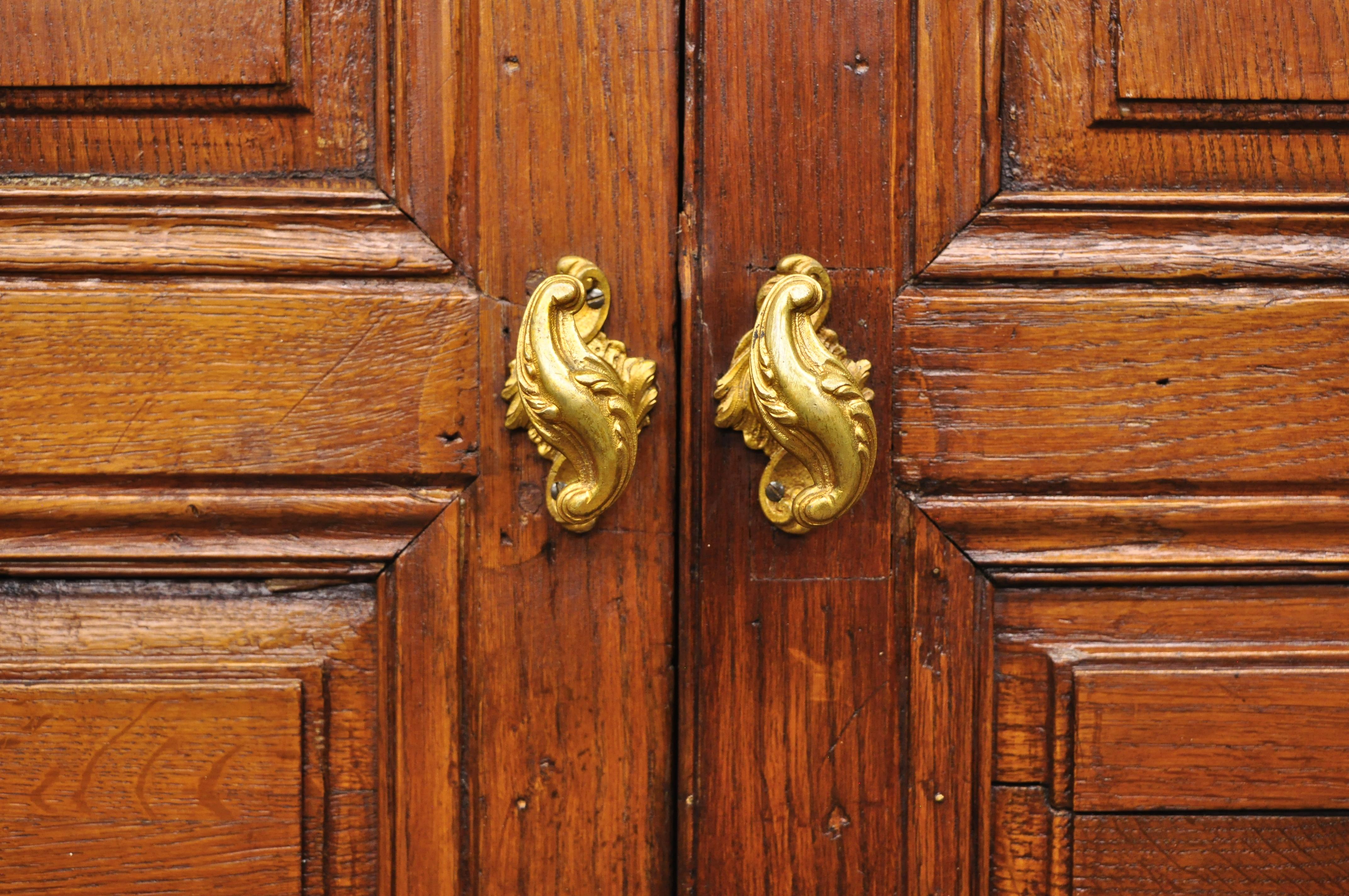 Pair of French Louis XVI Oak Interior Double Doors with Bronze Rococo Door Knobs 6